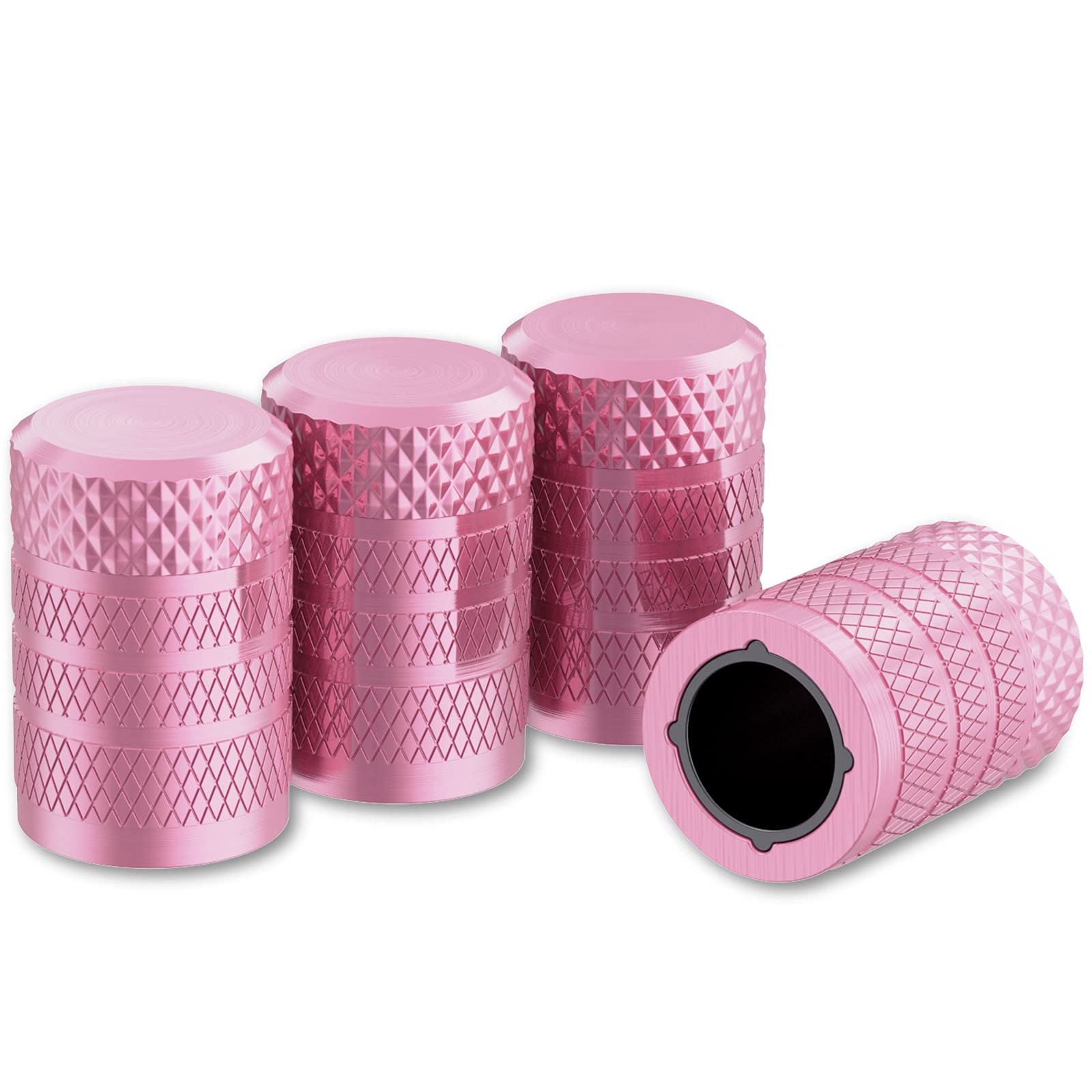 Ckauto Tire Valve Stem Caps, Pink, 4 Pcs/Pack, Anodized Aluminum Tire Valve Cap Set, Corrosion Resistant, Universal Stem Covers