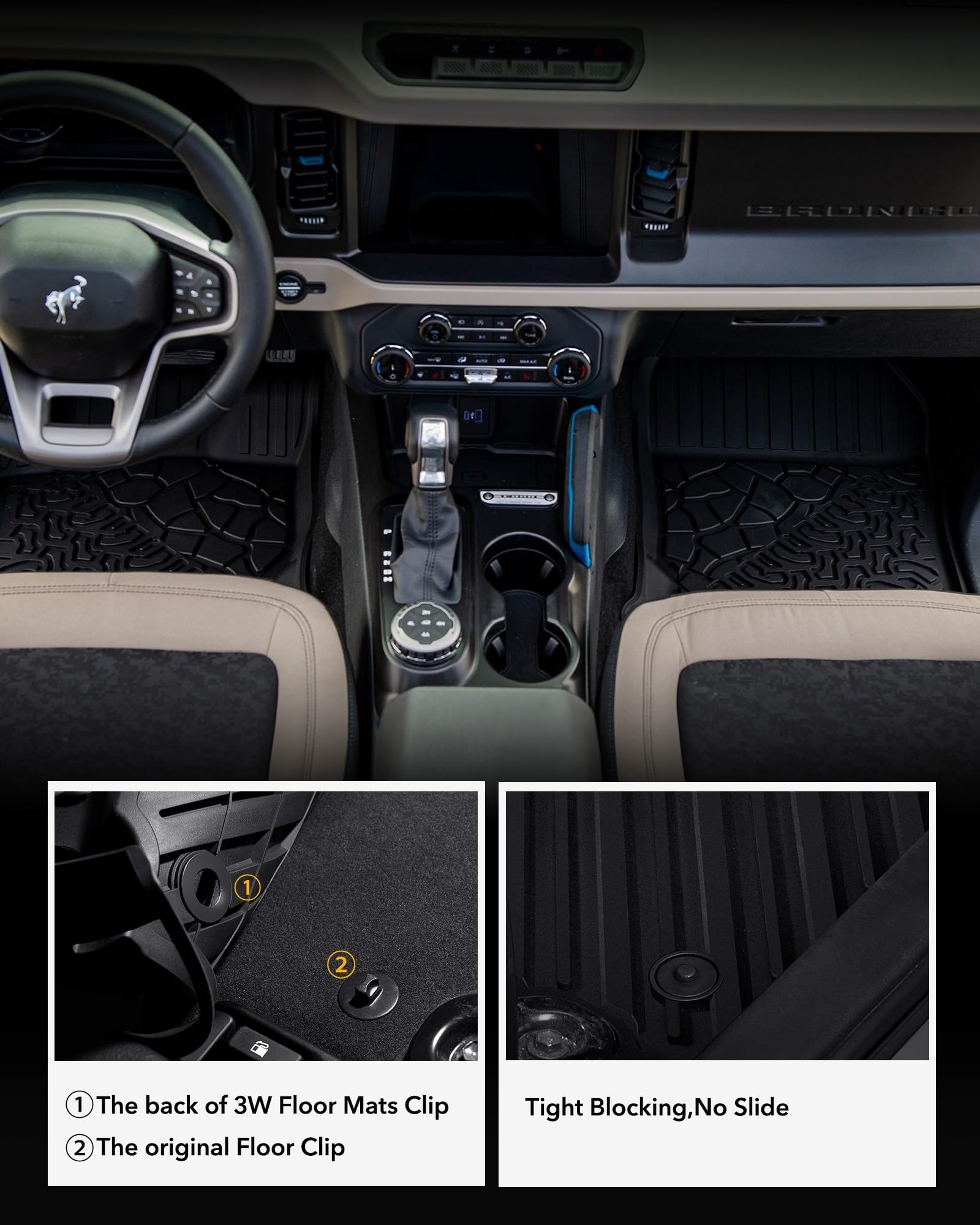 3W Floor Mats & Cargo Liner Fit For 2021 2022 2023 2024 2025 Ford Bronco 2 Door All Weather Tpe Car Accessories Custom Fit Floor