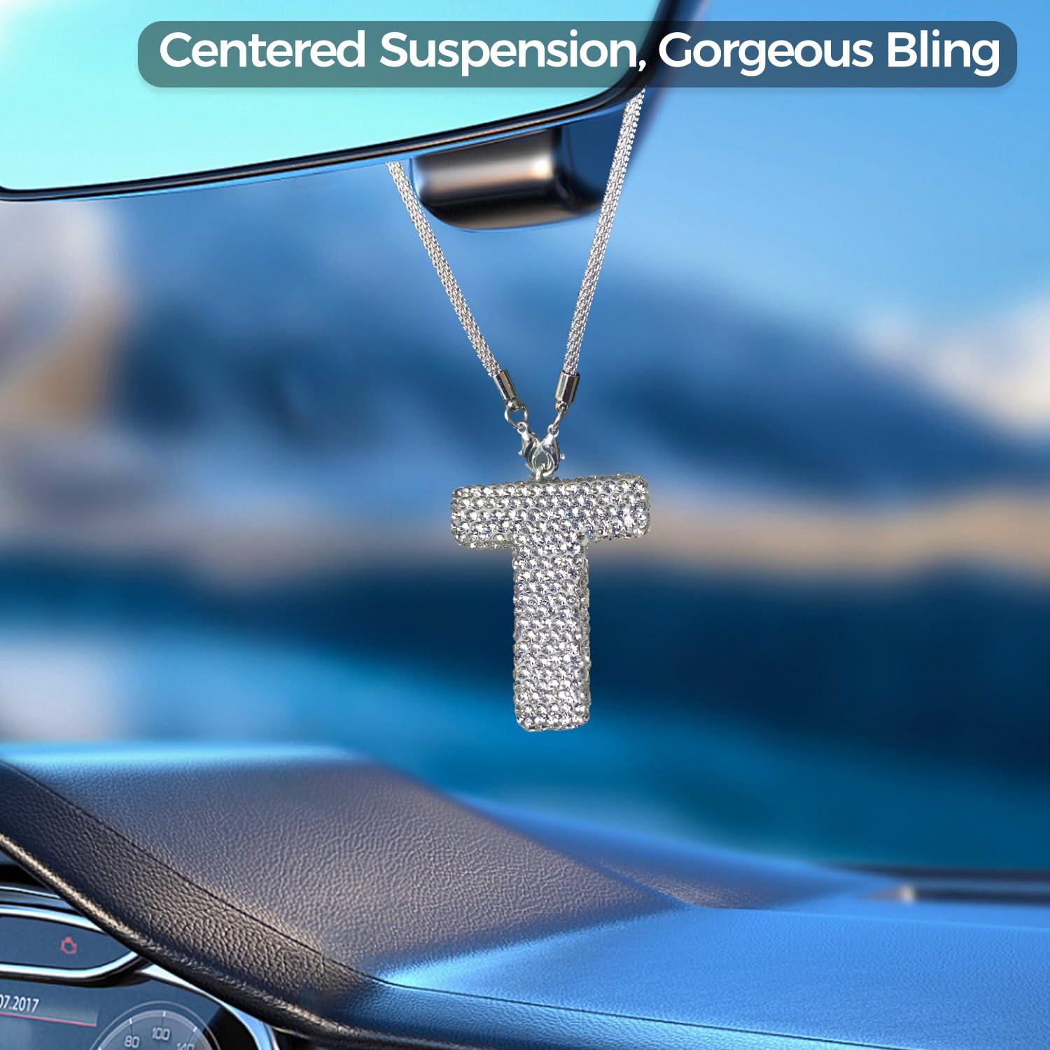 Hitluste Bling Car Accessories For Women Letter Charm, Rear View Mirror Ornament Cute Hanging Crystal Pendant Girl Car Decoratio