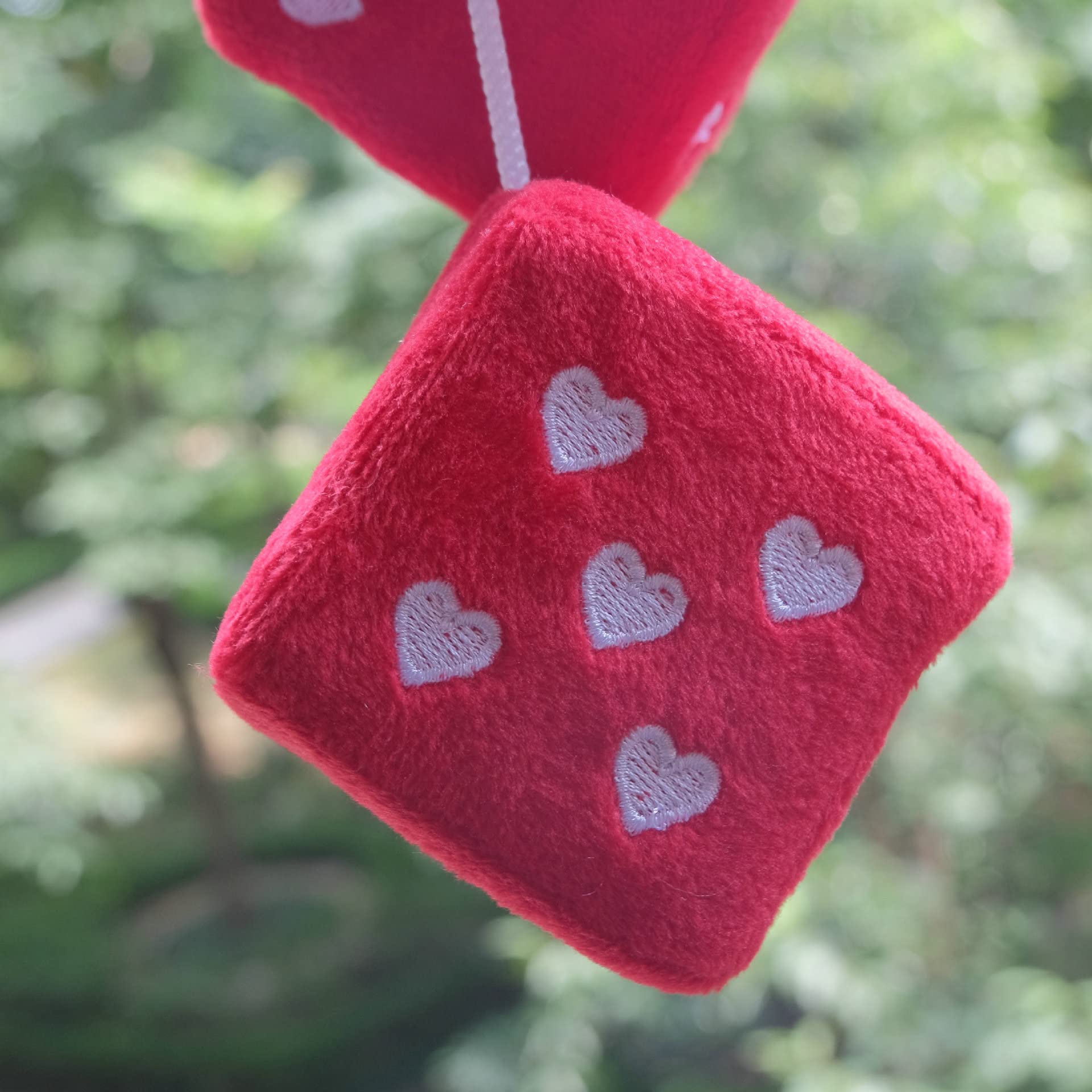 Pair 3    Purple Fuzzy Plush Dice Heart Shape Decor for Car Rearview Mirror, Retro Square Decoration Dice for Car Hanging Access