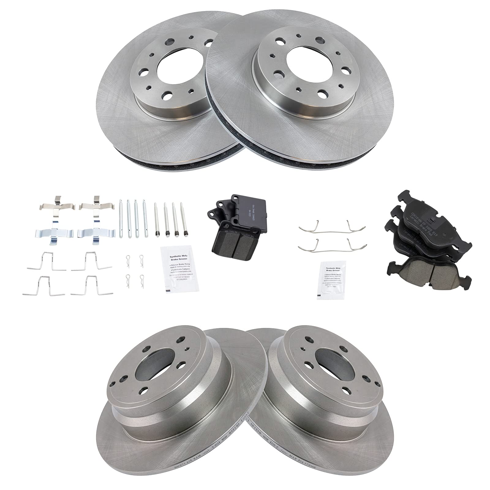 Trq Front And Rear Brake Pad & Rotor Kit Brake Pads Brake Rotor Ceramic Compatible With 1994-1997 Volvo 850 1998-2004 C70 1998-2