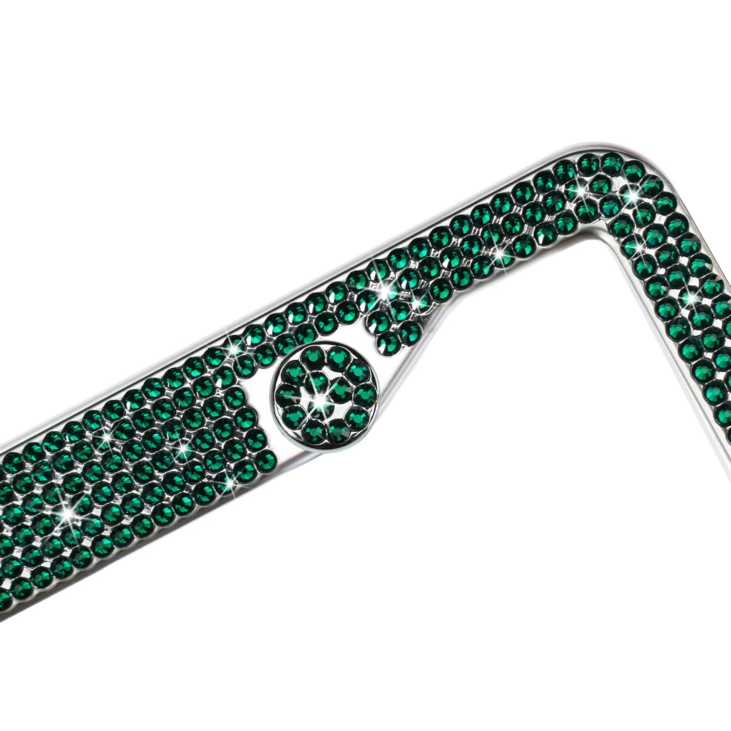 Tzarrot Bling License Plate Frame For Women, Green Diamond Rhinestone License Plate Frame Emerald Bling Car Accessories For Wome