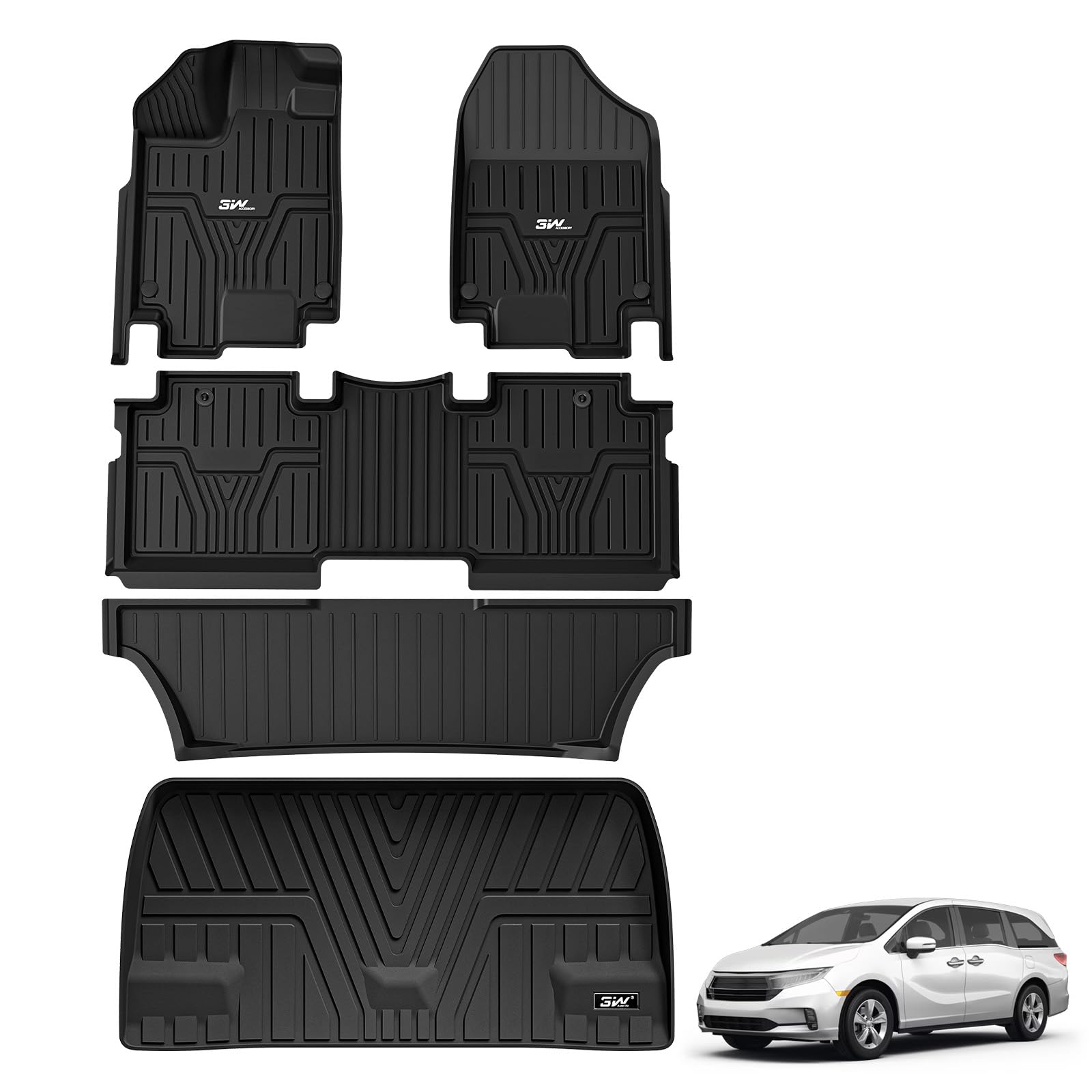 3W Floor Mats & Cargo Liner Fit For Honda Odyssey 2025 2024 2023 2022 2021 2020 2019 2018 Mini Passenger Van, All Weather Tpe Fl