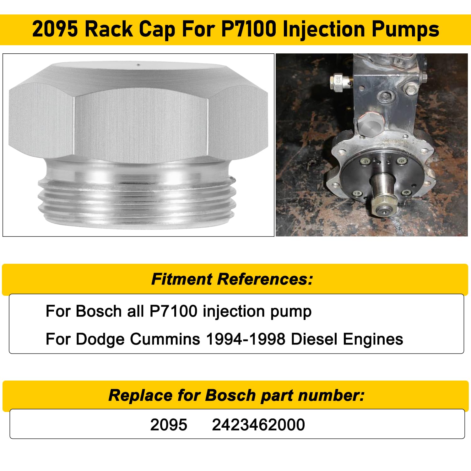 Camoo Adjustable Boost Elbow Controller & 2095 Rack Cap for Dodge Cummins 1994-1998, P7100 Injection Pumps, Aluminum