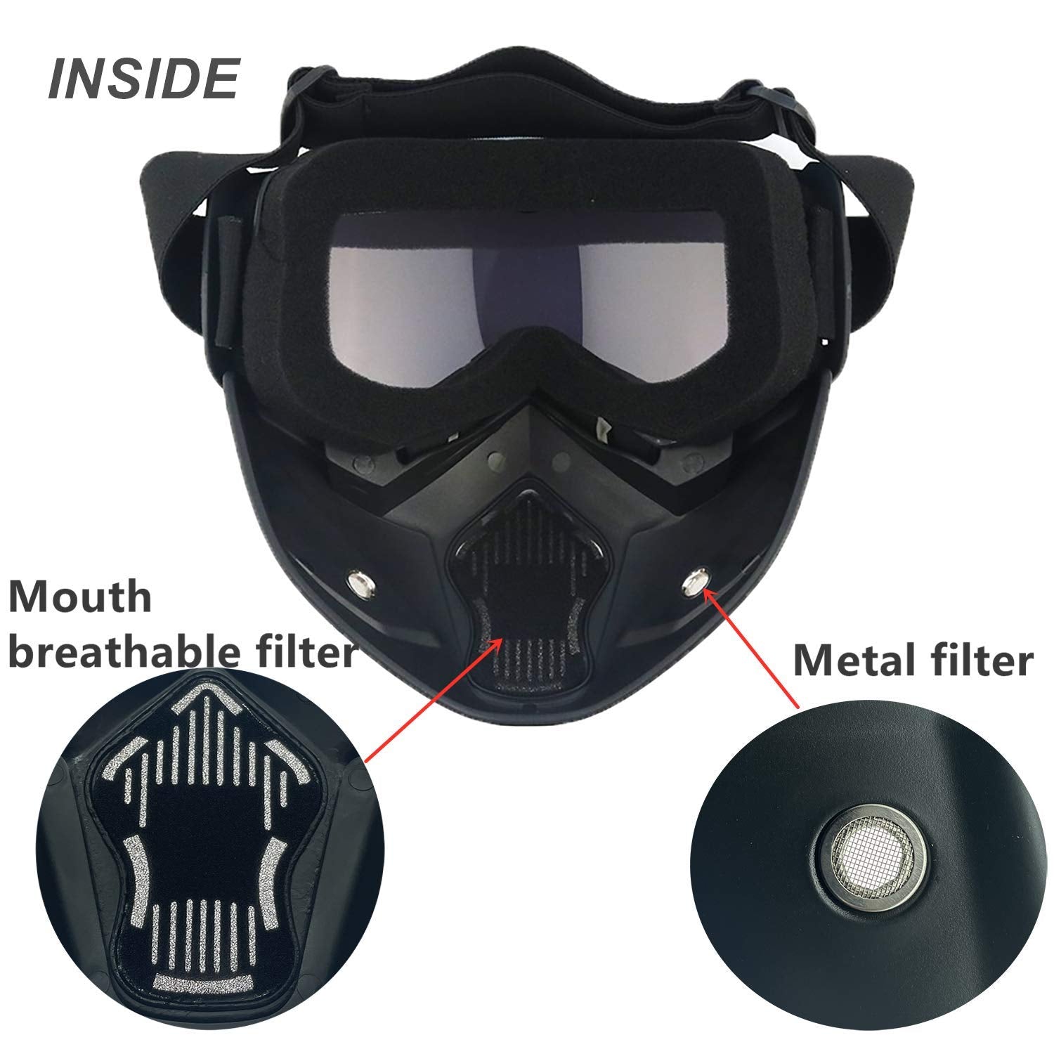Ljdj Motorcycle Goggles With Removable Face Mask - Dirt Bike Atv Motocross Eyewear Anti-Uv Adjustable Mx Riding Offroad Cycling