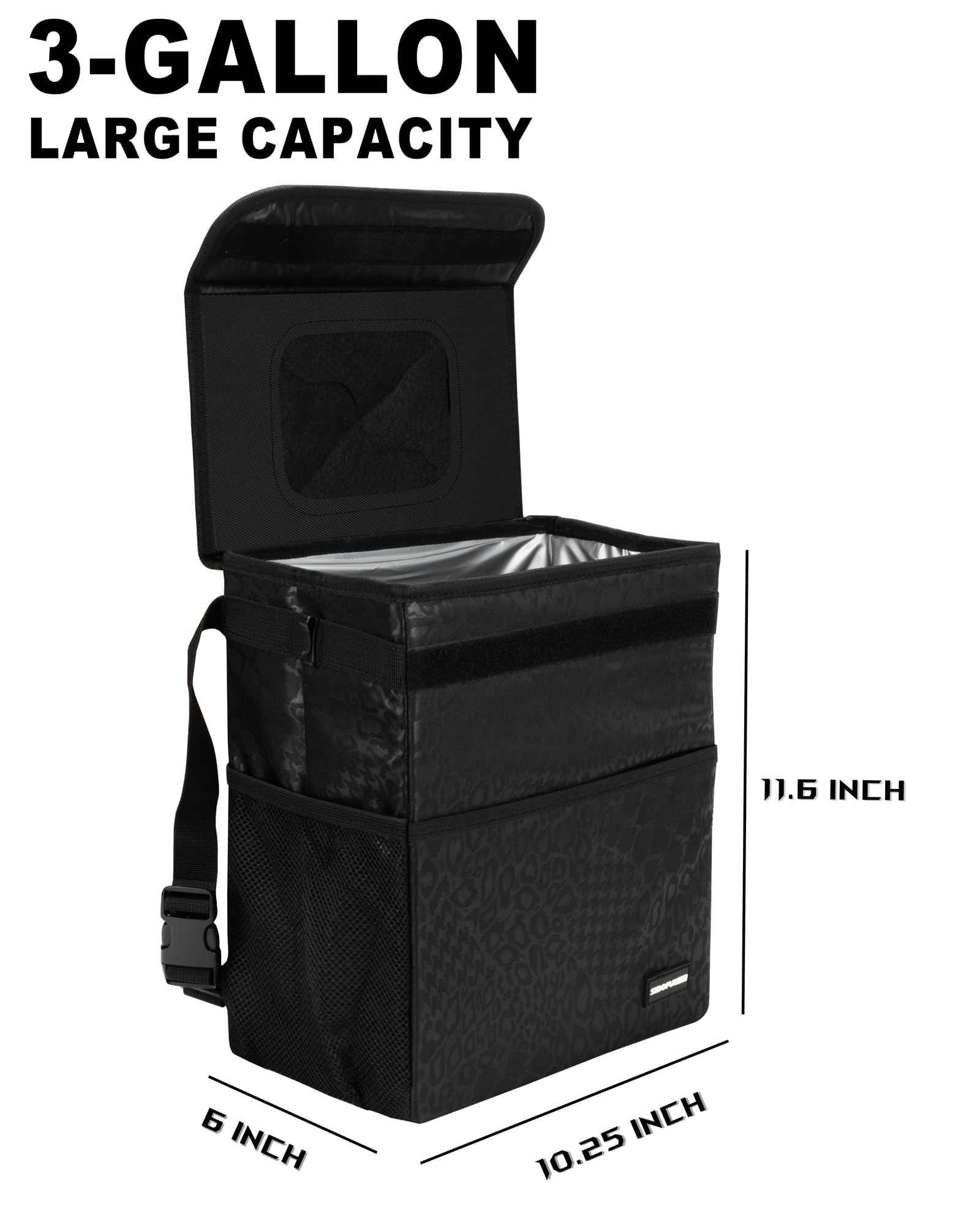 Sibofuego Sturdy 3 Gallon Car Trash Can - Ultra Large Capacity, Leak Proof, Waterproof Car Organizer And Storage With Pockets An