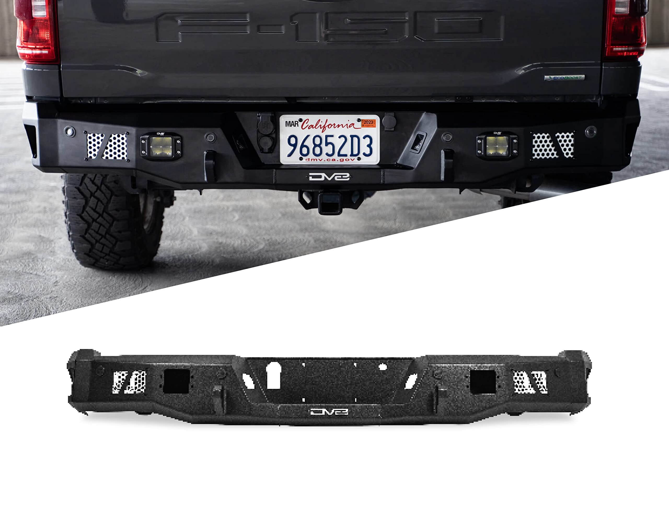 Mto Series Rear Bumper For 2021-2023 Ford F-150 | Utility Steps | Designed For Single Exhaust Setups | Accepts (2) 3' Flush Mount Pod Lights | Paintable Aluminum Inserts | Dv8 Offroad