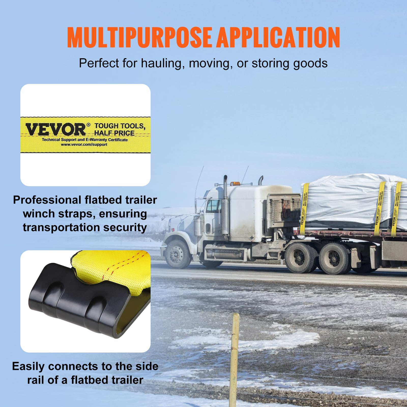 VEVOR Truck Straps, 4 x 30' Heavy Duty Tie Down w/Flat Hooks 18,000lbs Break Strength, WLL# 6000lbs, Cargo Straps tie Down for
