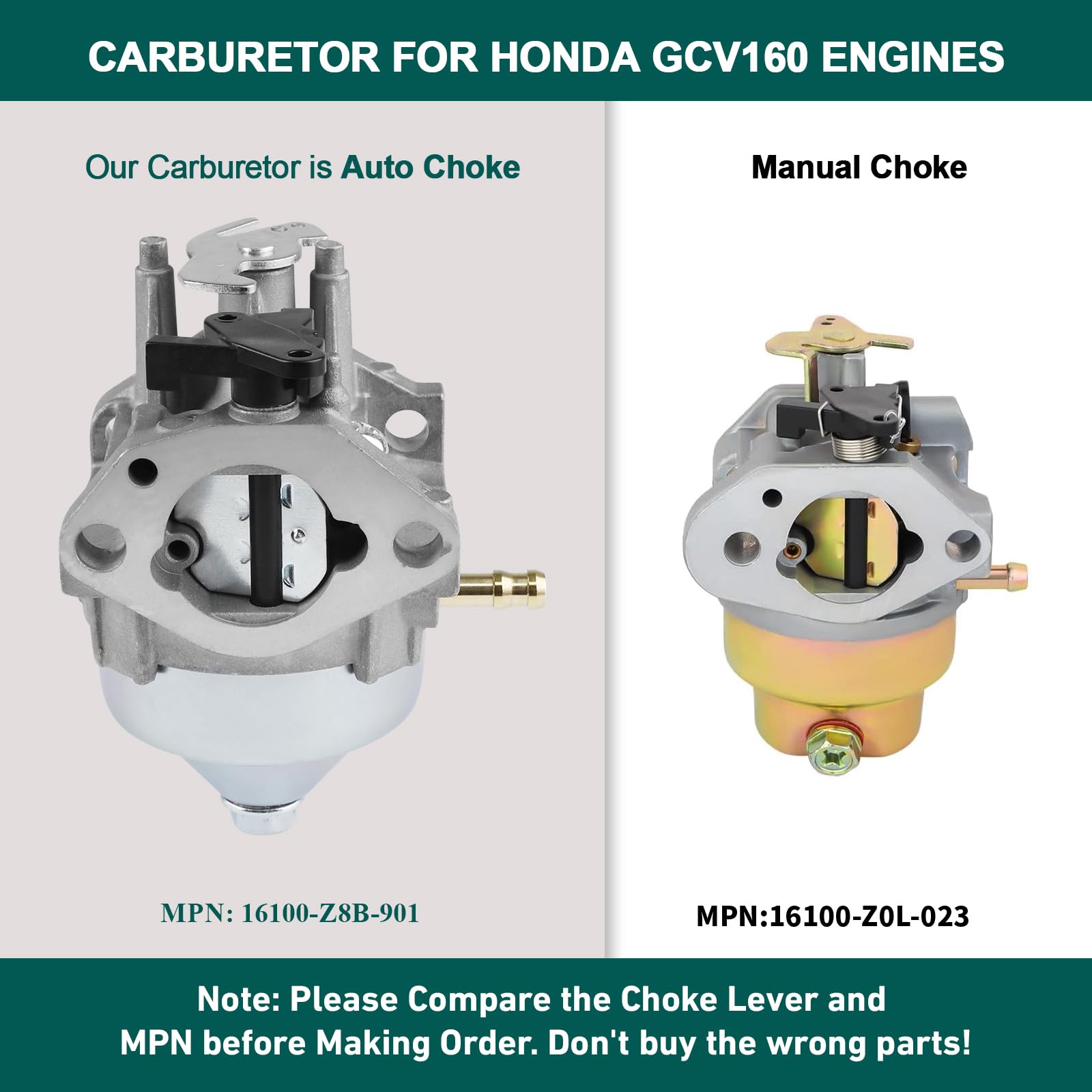 HUZTL 16100-Z8B-901 BB76A A Carburetor for Honda GCV160 Carburetor (Auto Choke) fits Specific HRR216 Engine Lawnmowers
