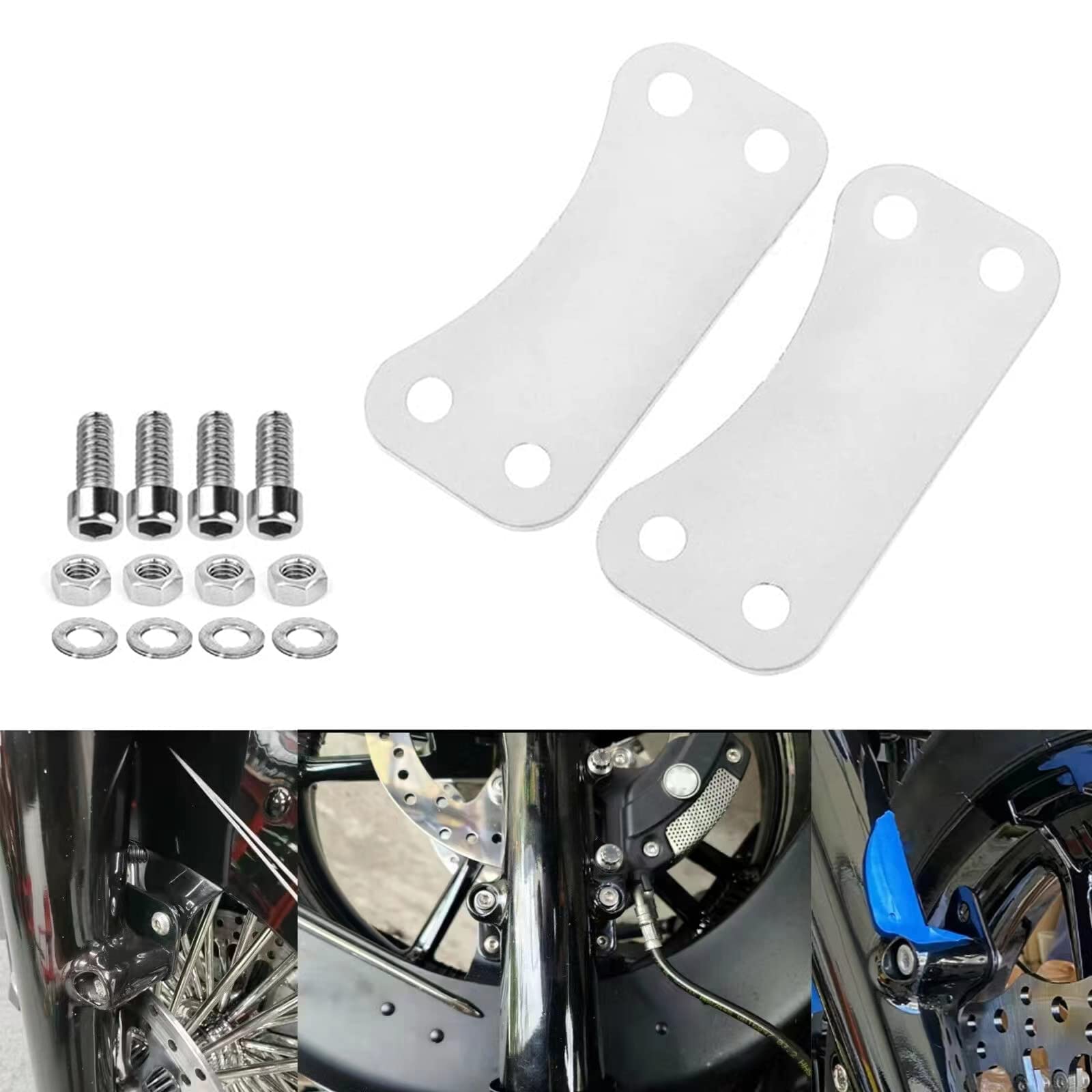 TCMI Motorcycle 23" Wheel Fender Lift Riser Brackets, Chrome, Compatible with Harley Touring Models 2014-2025