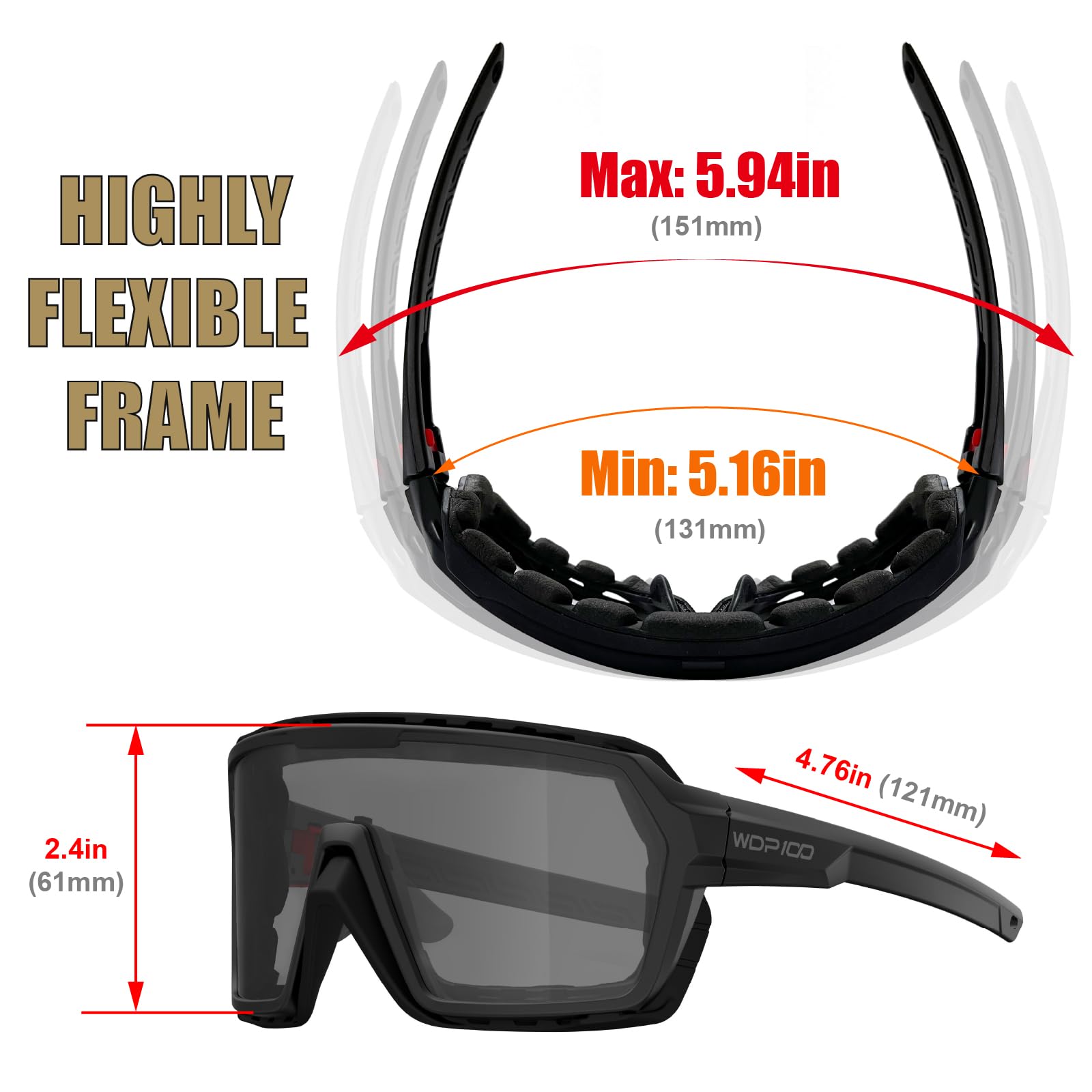 WDP100 Motorcycle Anti-Fog Goggles, Medium Size, Q38 Black/Smoke, Ideal for Riding and Ski Sports
