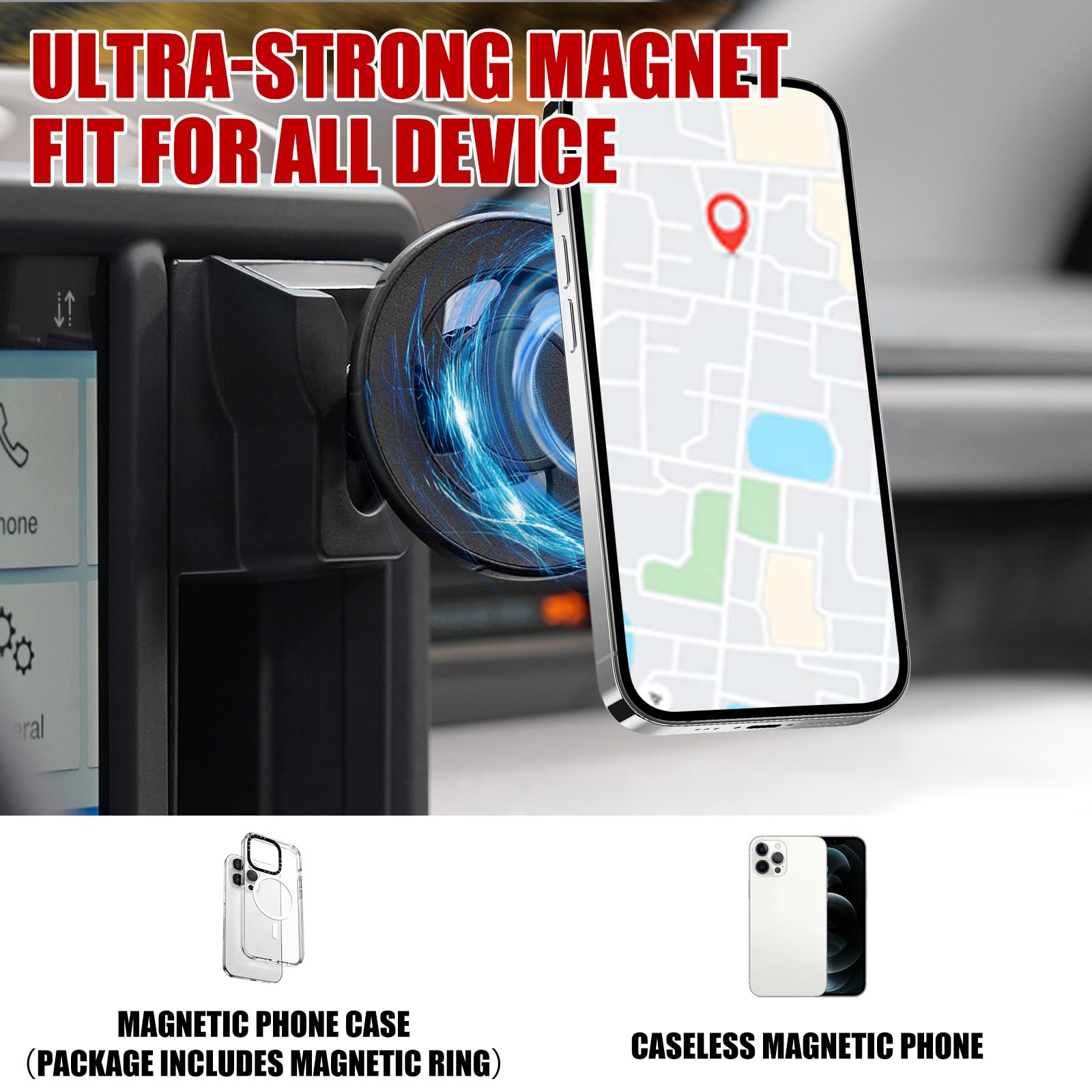 Mabett Magnetic Phone Holder Cubby Insert for Ford Maverick 2022-2024, Dash Mount Storage Box Kit, Black, Model NF24080902
