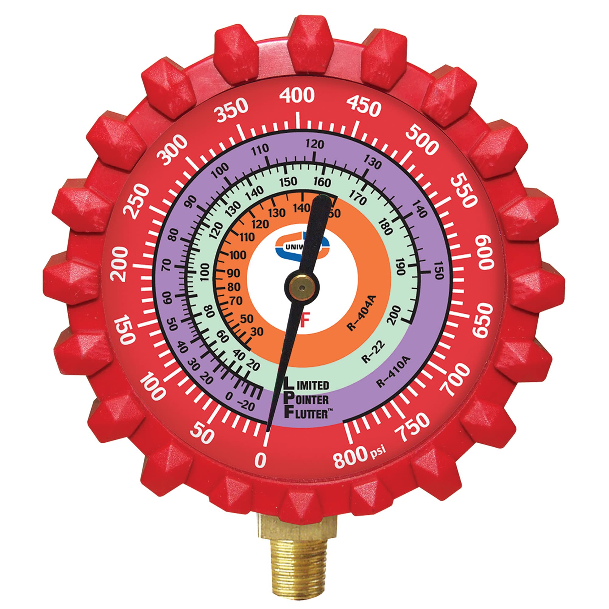 Uniweld G529Ld 2-1/2'' Red/High Pressure Lpf Gauge W/Boot, (Psi F) (R410A/R22/R404A)
