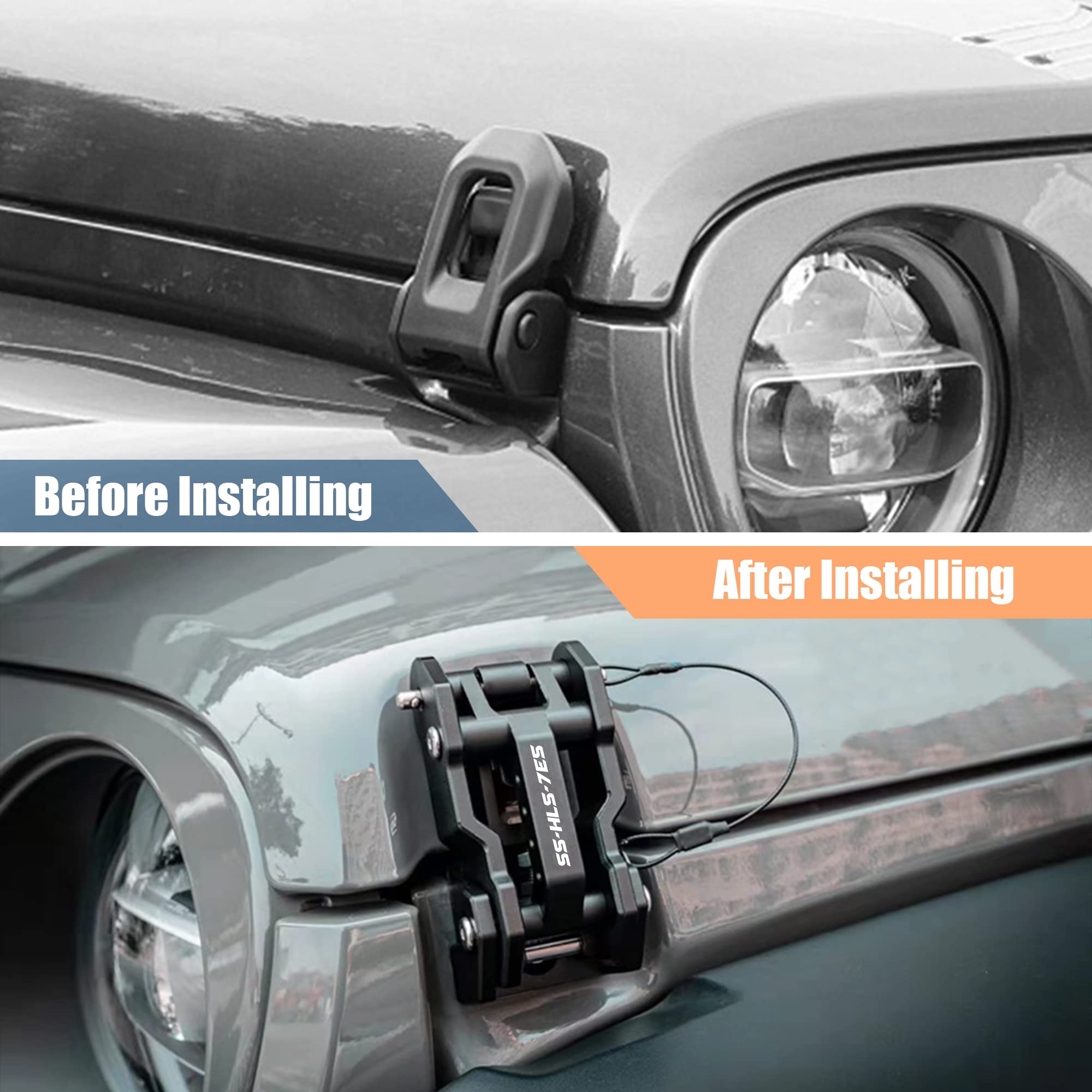 MWNYO Aluminum Hood Latches for Jeep Wrangler JK/JL/Gladiator, 6.6"x9.5", Black, Model MWNYO-HL220111, Patented Design