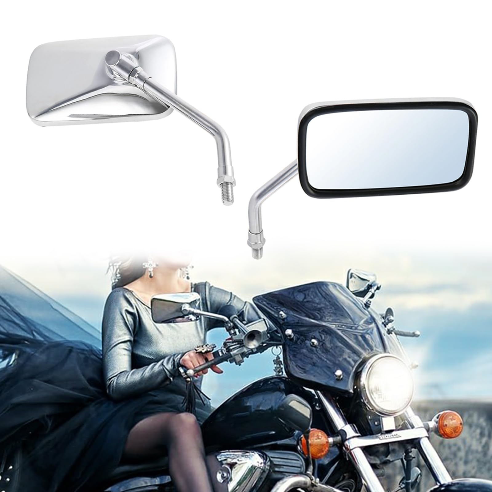 Dreamizer 10Mm Chrome Motorcycle Mirror Universal Rectangle Motorcycle Rear View Mirrors Compatible For Shadow Magna 750 Spirit