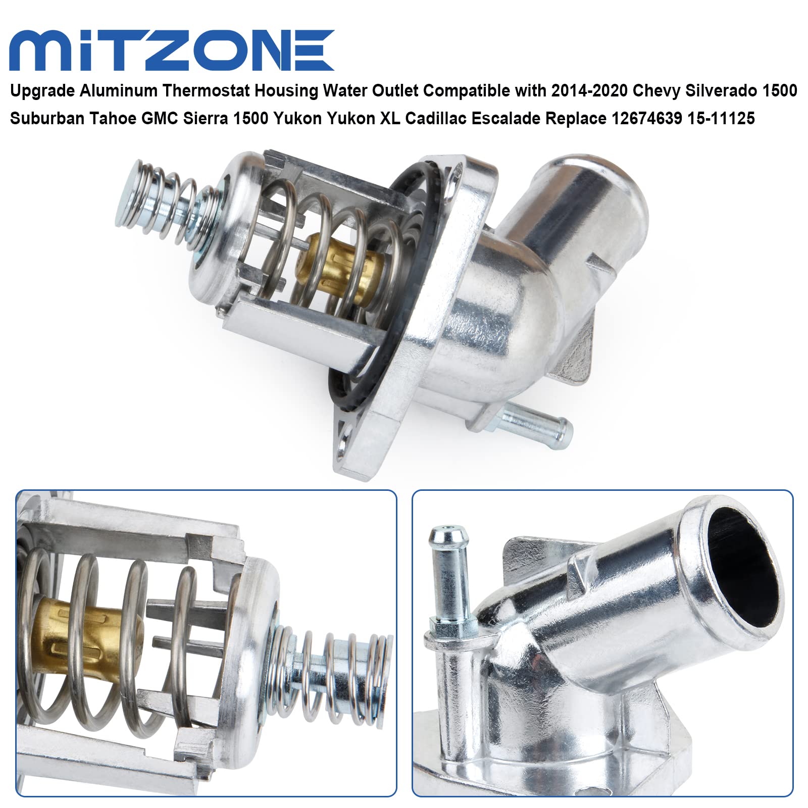 Mitzone Upgrade Aluminum Thermostat Housing Water Outlet Compatible With 2014-2020 Chevy Silverado 1500 Suburban Tahoe Gmc Sierr