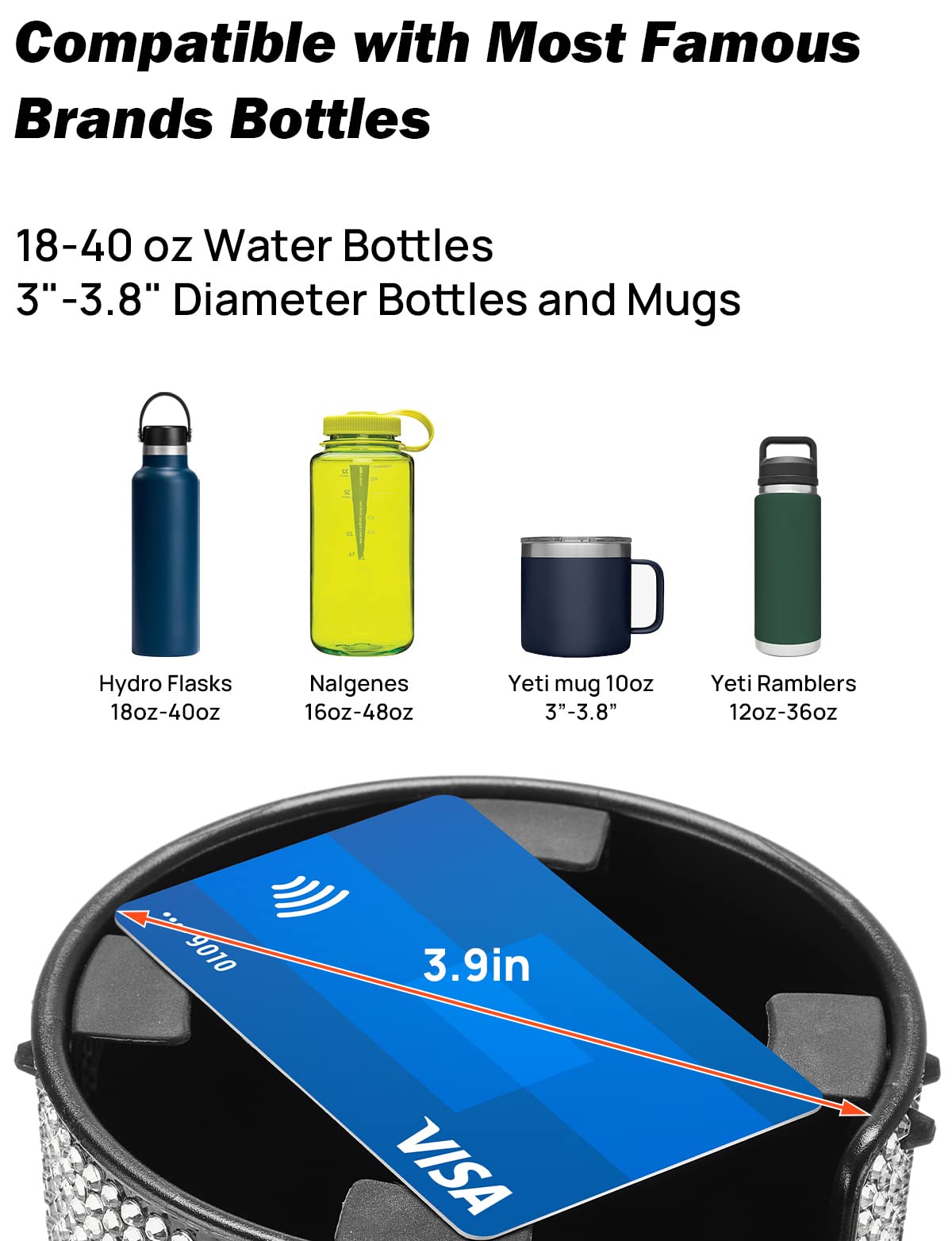 Joytutus Upgraded Car Cup Holder Expander With Offset Base, Compatible With Yeti, Hydro Flask, Large Cup Holder Expander For Car Hold 18-40 Oz Bottles And Mugs, Other Bottles In 3.4-3.8(Bling)