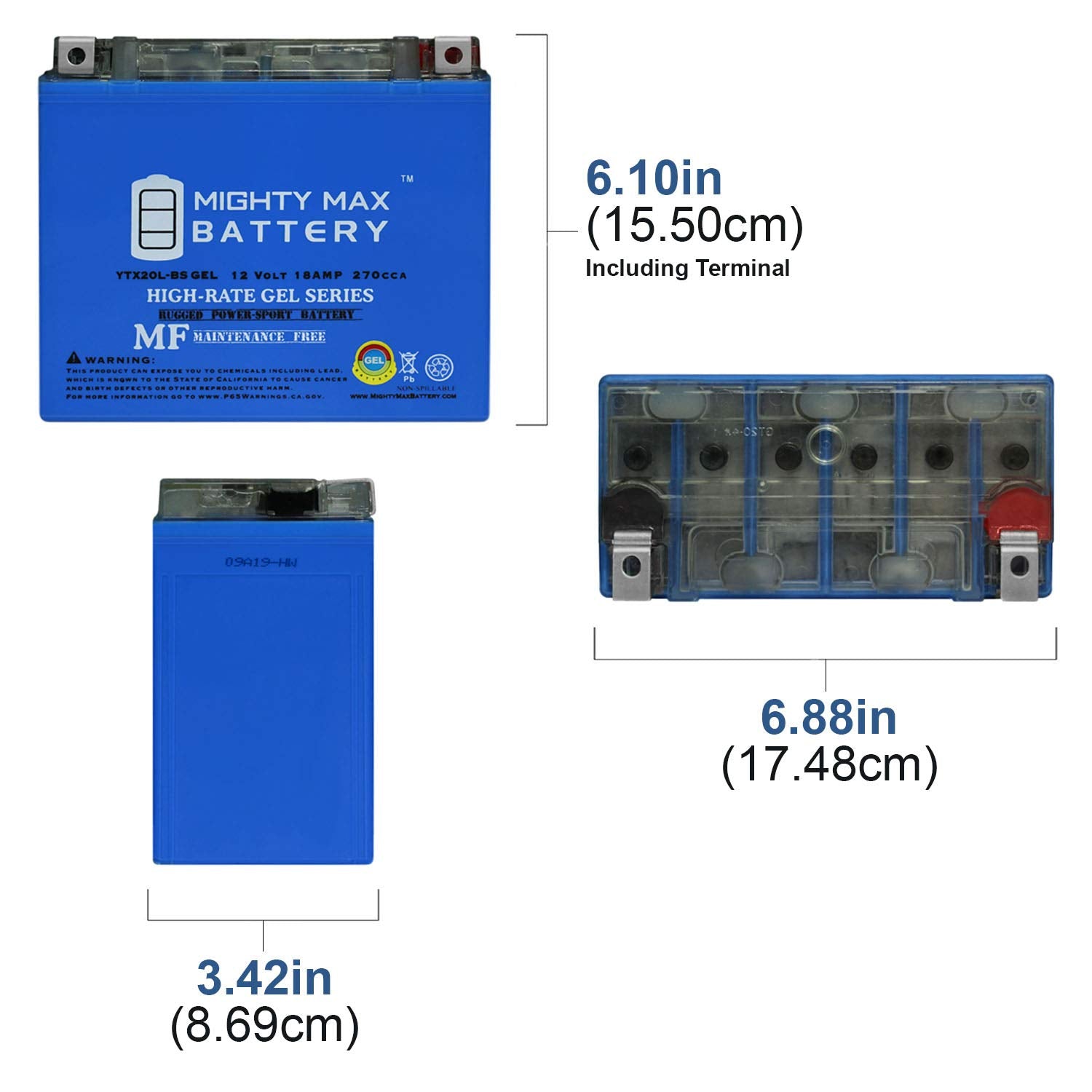 Mighty Max Battery Ytx20L-Bs Gel -12 Volt 18 Ah, Gel Type, 270 Cca, Rechargeable Maintenance Free Sla Agm Motorcycle Battery