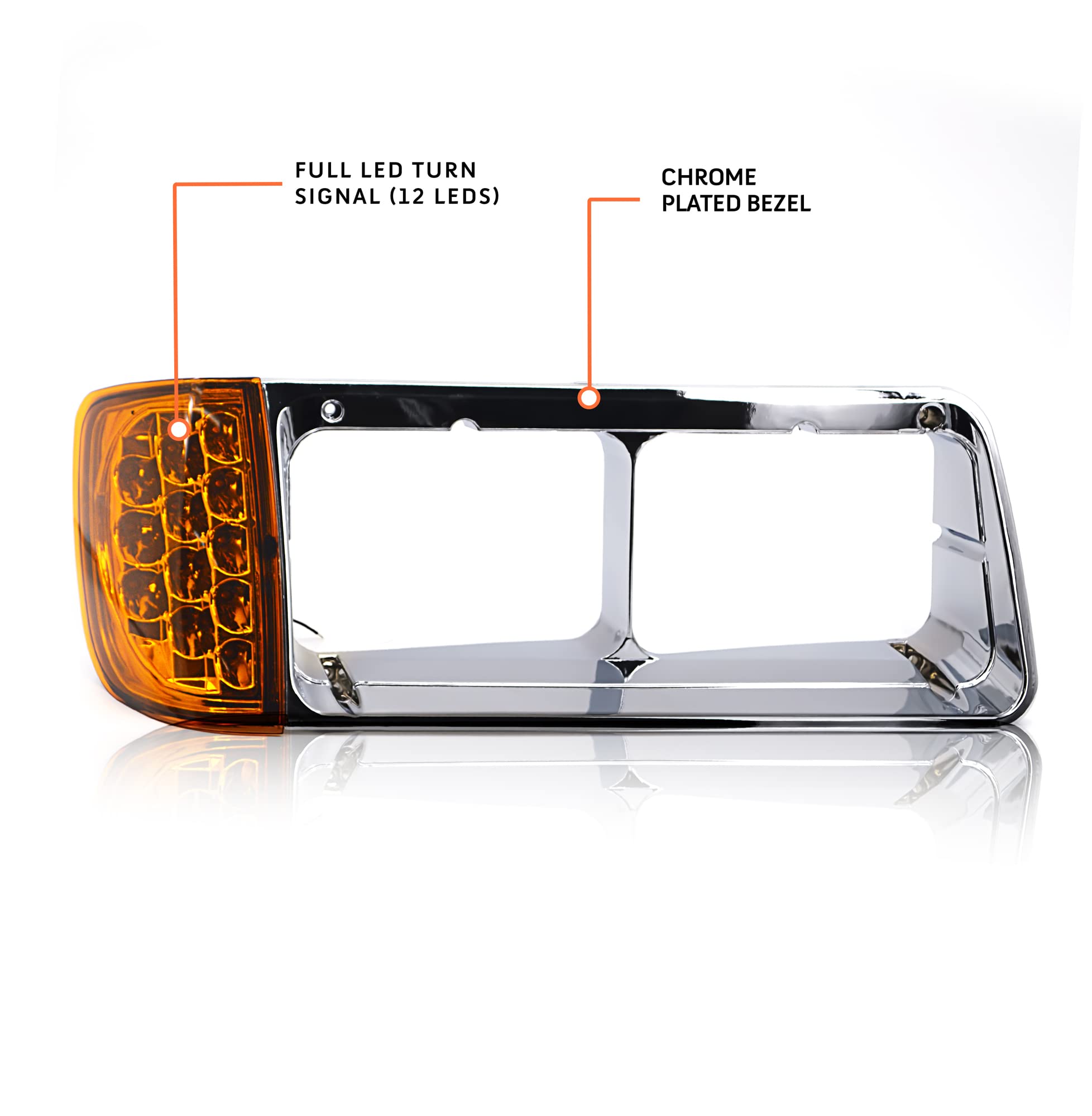 Torque Headlight Bezel Passenger Right Side Replacement For 1989-2002 Freightliner Fld Semi Trucks With Amber Led Turn Signal Li