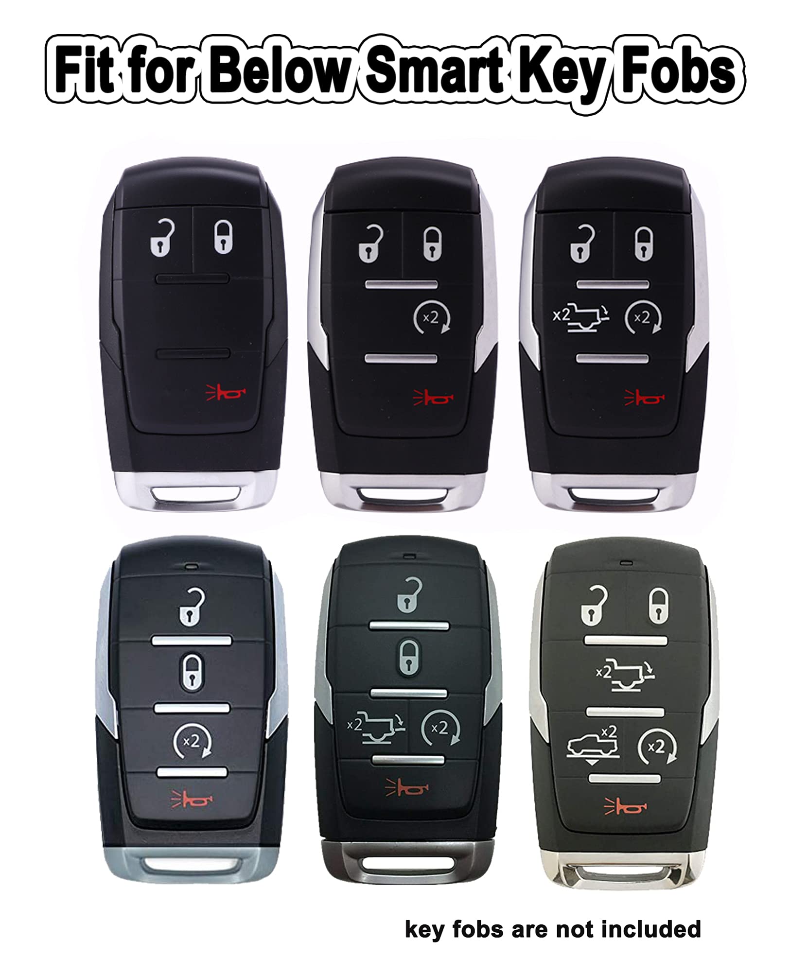 Arruweer Key Fob Cover For Ram 1500 Full Protection Soft Tpu Smart Key Case Holder Fits For 2019 2020 2021 Dodge Ram 1500 Keyles