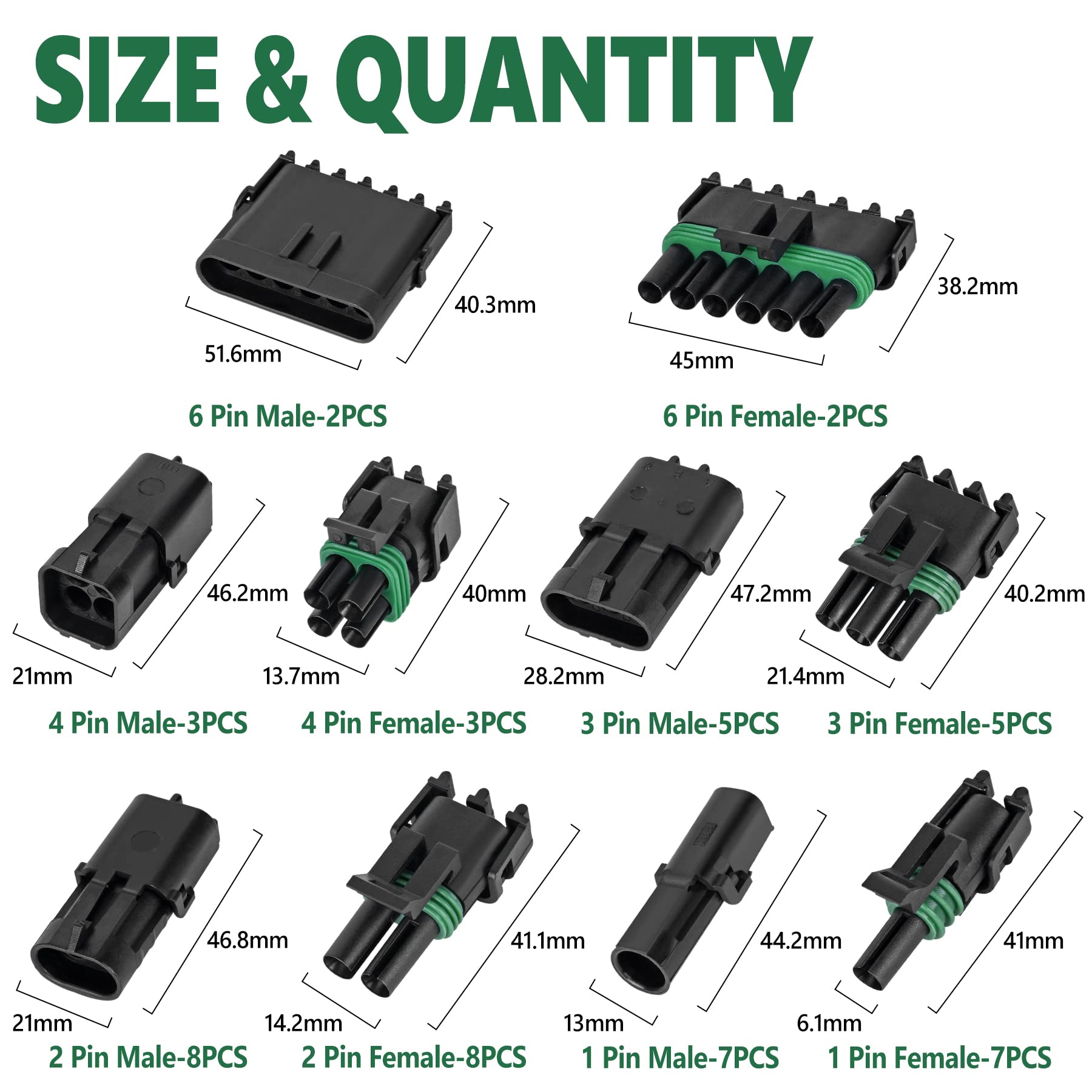 Kikerike Waterproof Automotive Electrical Connector Kit - 376 Pcs, 1/2/3/4/6 Pin, 22-14AWG, Male & Female Terminals for Car