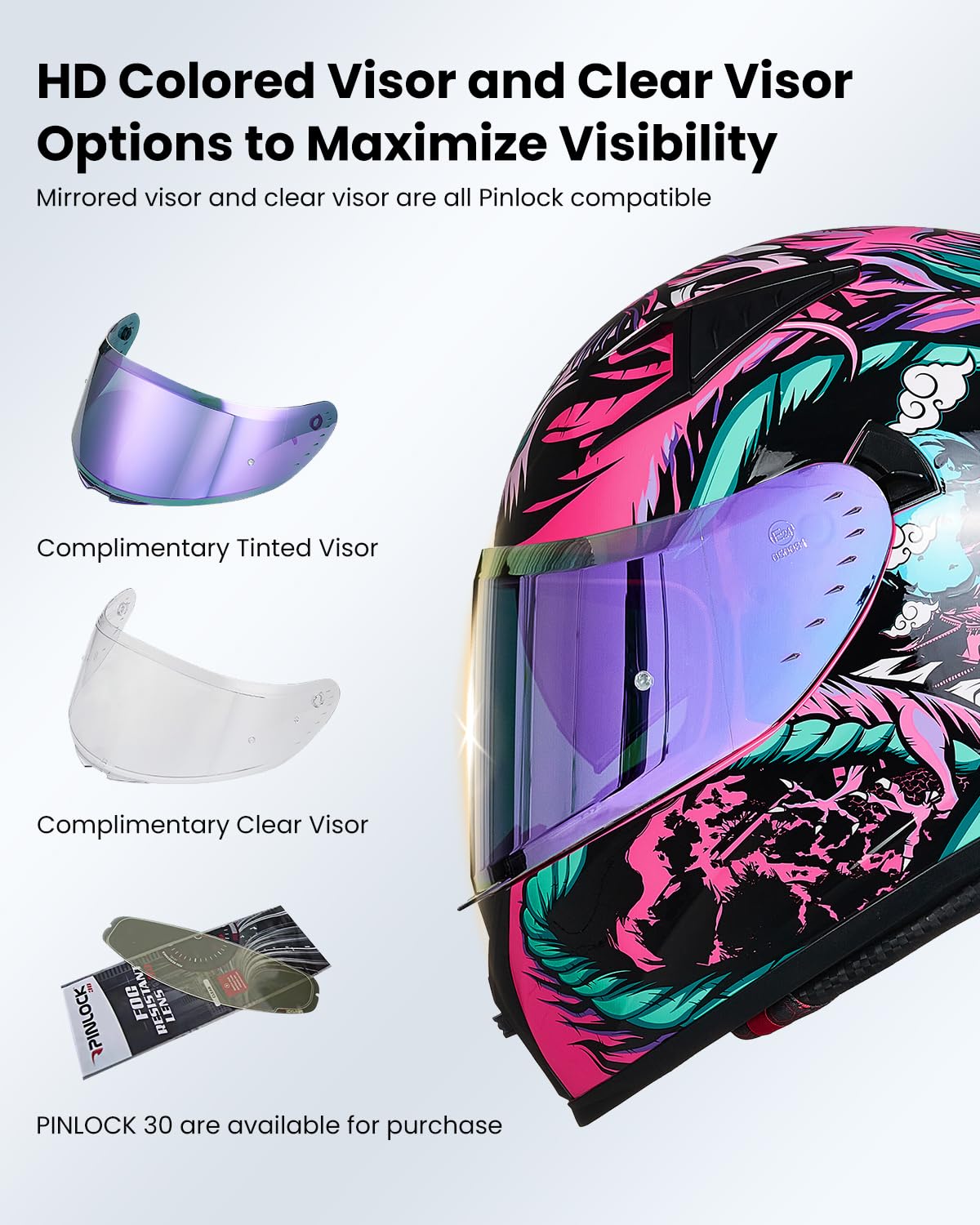 ILM Full Face Motorcycle Helmet, DOT Approved, EPS Material, Small, Legend Pink, Model ILM-Z501, Pinlock Compatible Visors
