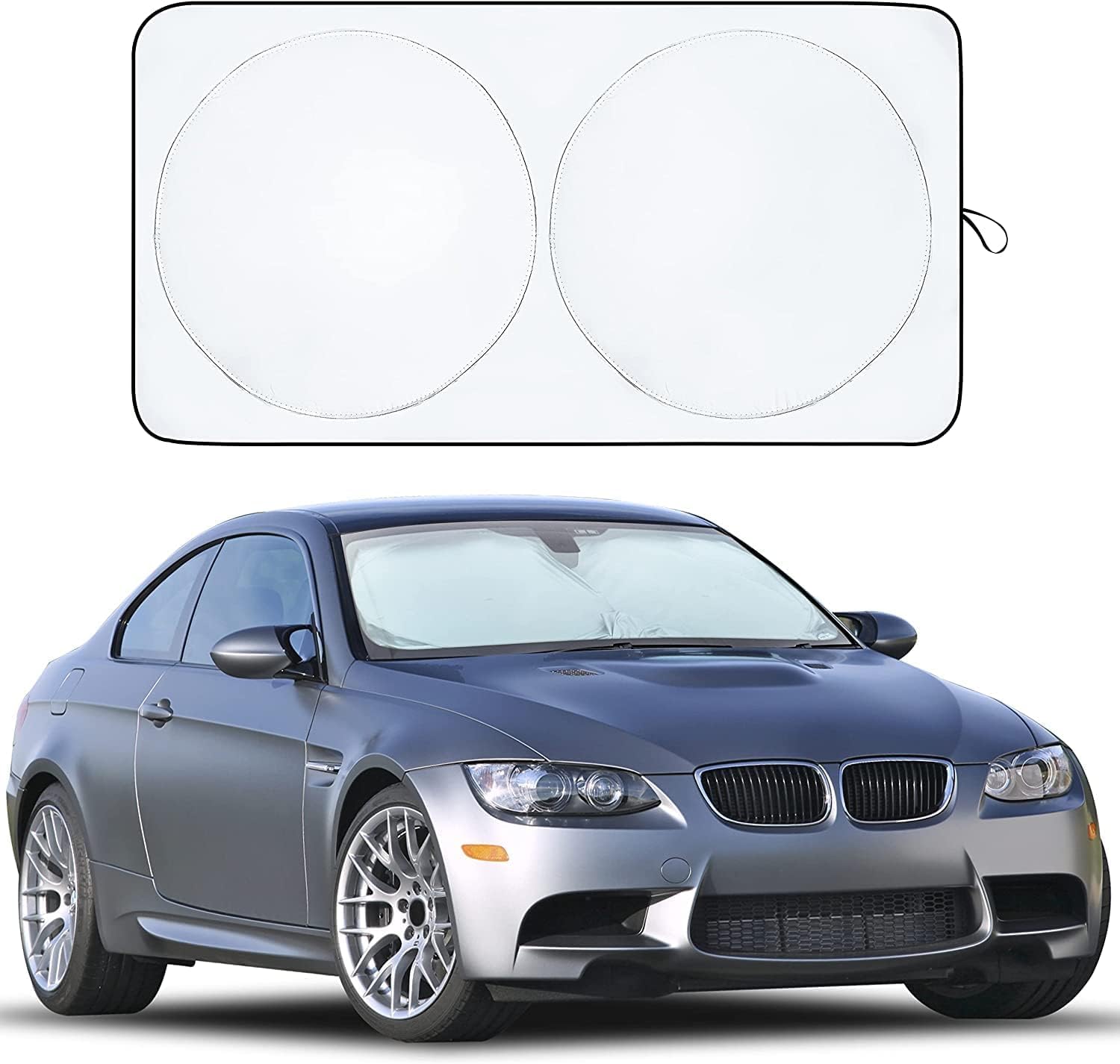 EcoNour Car Windshield Sunshade | Blocks 99% Heat & Keeps Interior Cool | Universal Fits Cars, SUVs, Trucks | Automotive Sun Screen, Visor & Car Accessories for Summer | Medium (64x32 Inches) -Like New