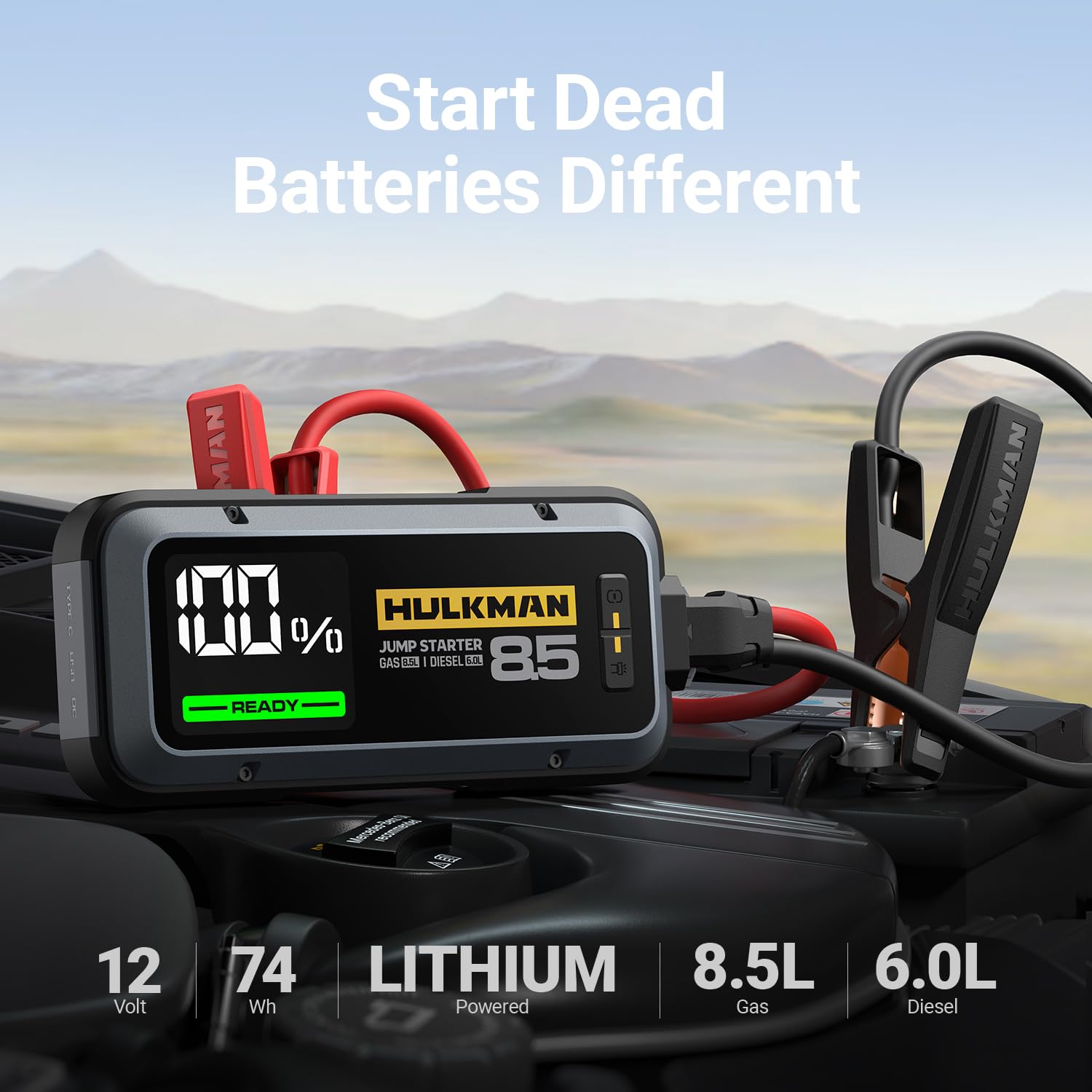 Hulkman Alpha85 Smart Jump Starter 2000A 20000mAh Car Battery Booster for 8.5L Gas & 6L Diesel - Gray, Impact-Resistant Polycarbonate