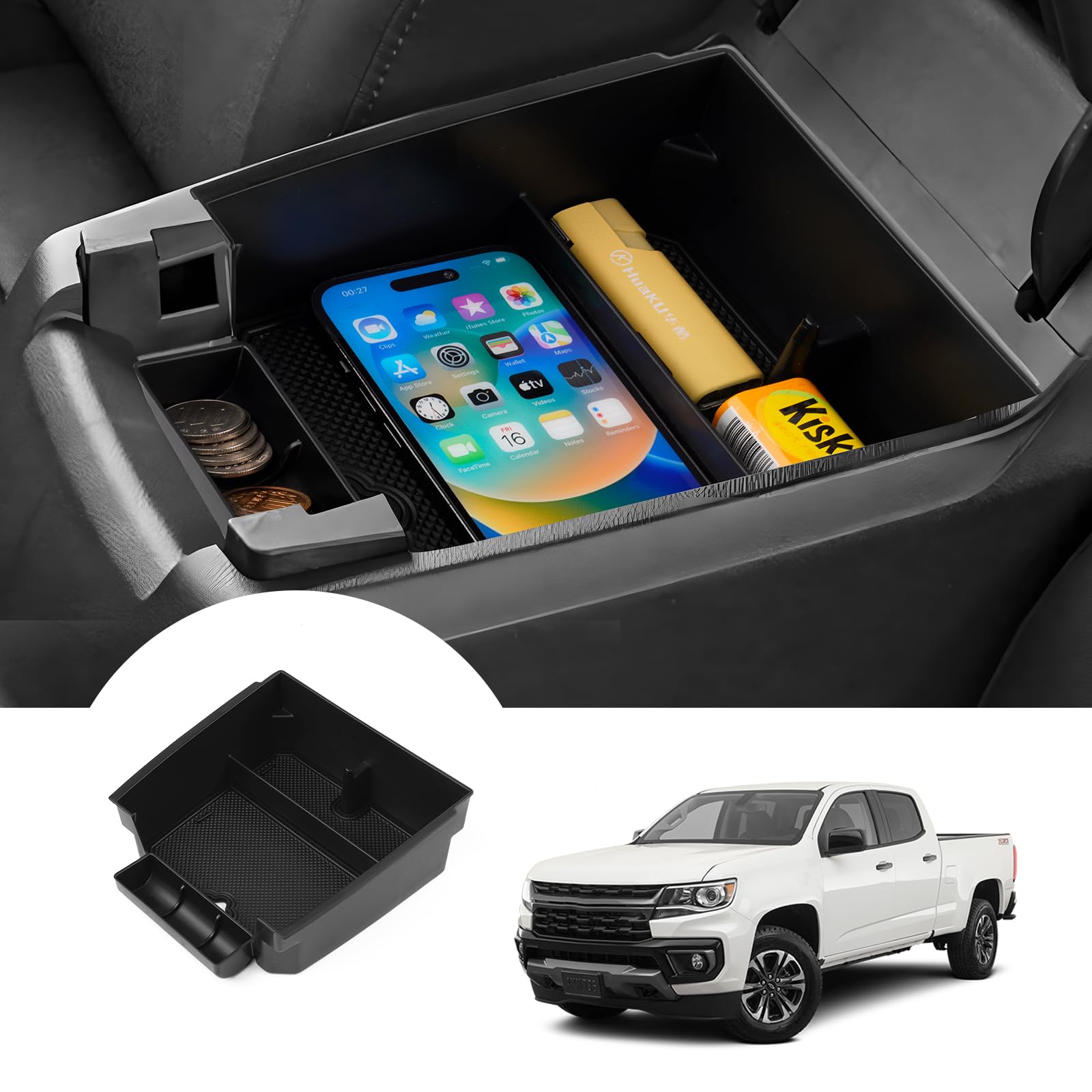 Autorder Center Console Organizer for 2023-2026 Chevy Chevrolet Colorado/GMC Canyon Accessories Armrest Storage Box Secondary In