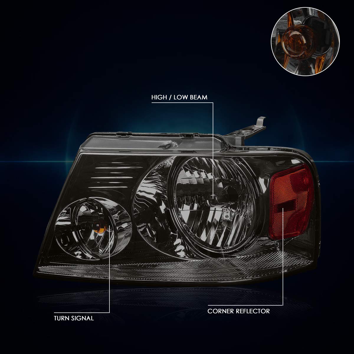 2Pcs Replacement Headlights Assembly Compatible With Ford F150 04-08/Lincoln Mark Lt 06-08,Smoked Lens/Amber Corner