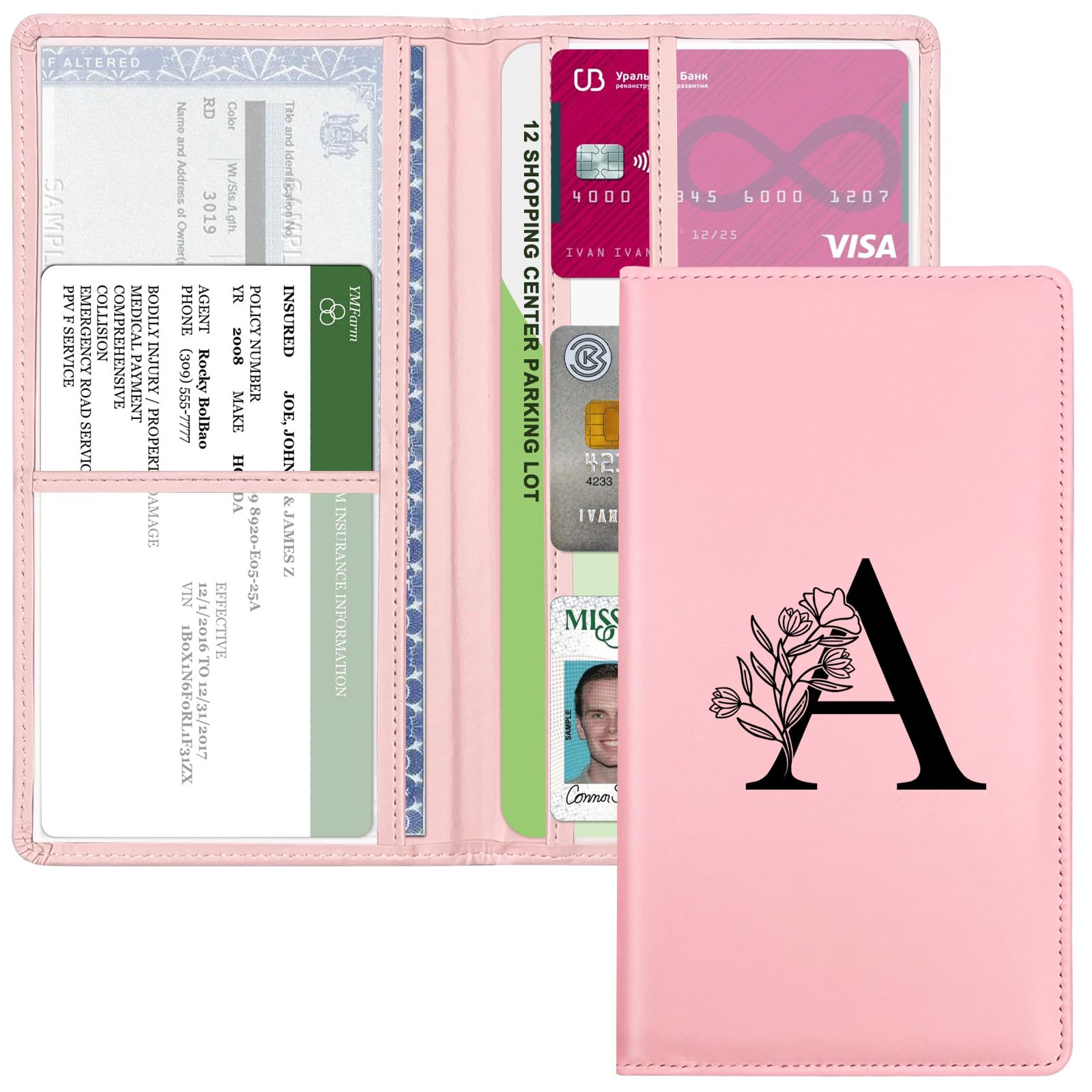 Yeecase Car Registration Holder With Closure, Pink Wallet Case For Women And Men