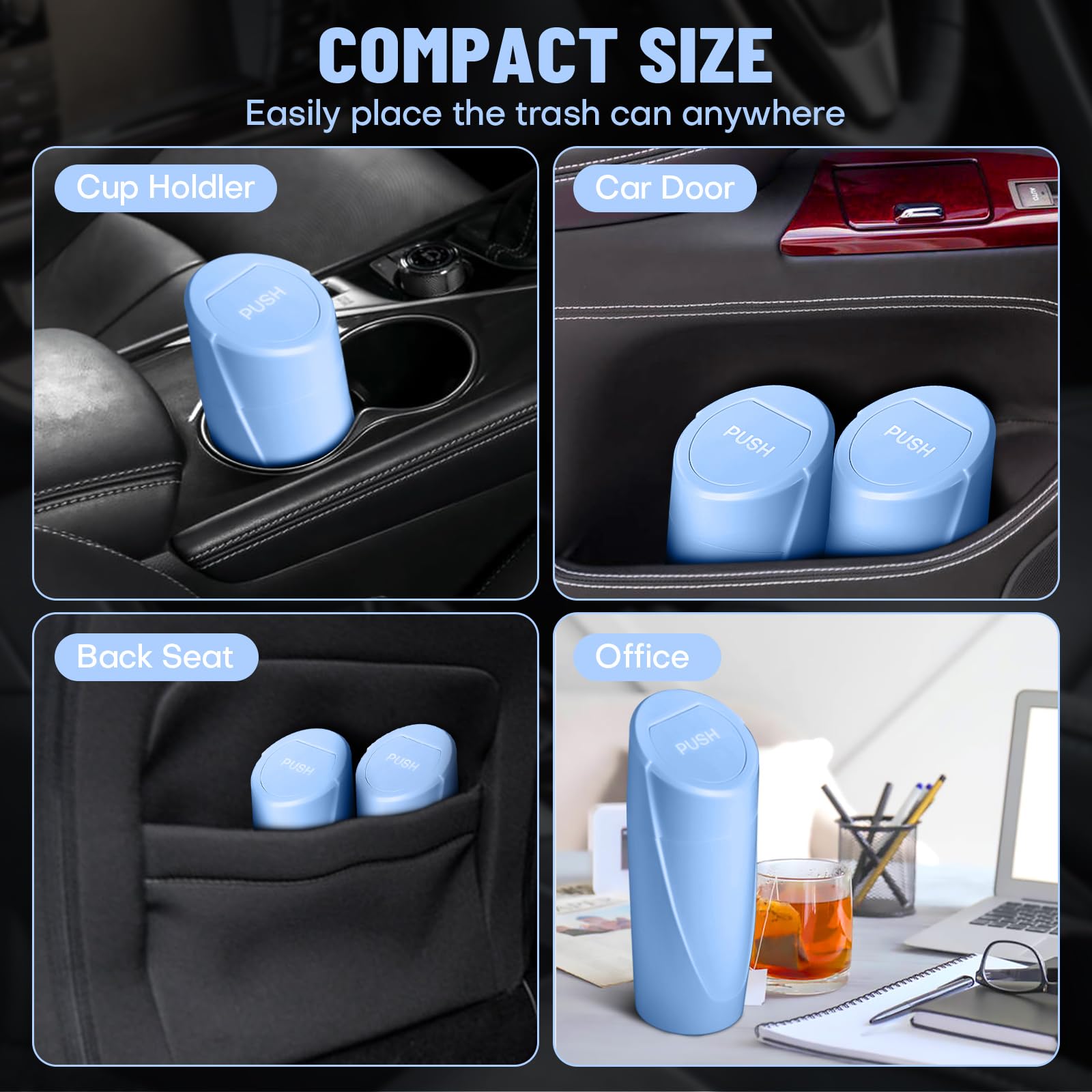 Car Trash Can Bin With Lid - 2 Packs Car Garbage Can Cup Holder - Blue Mini Leakproof Vehicle Trash Garbage Can Bin With 40Pcs T
