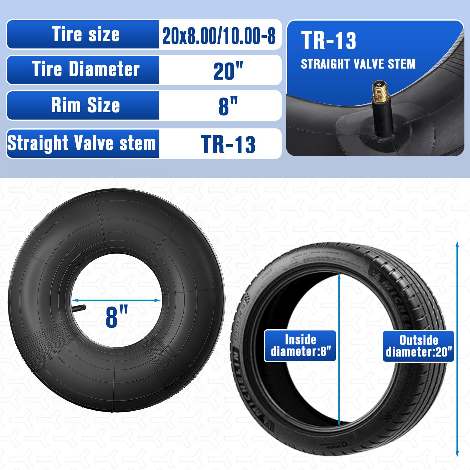 20X10-8,20X8-8,20X10.00-8,20X8.00-8 Premium Replacement Tire Inner Tubes(2 Packs),For Riding Mower Lawn Tractor Snow Blower Golf