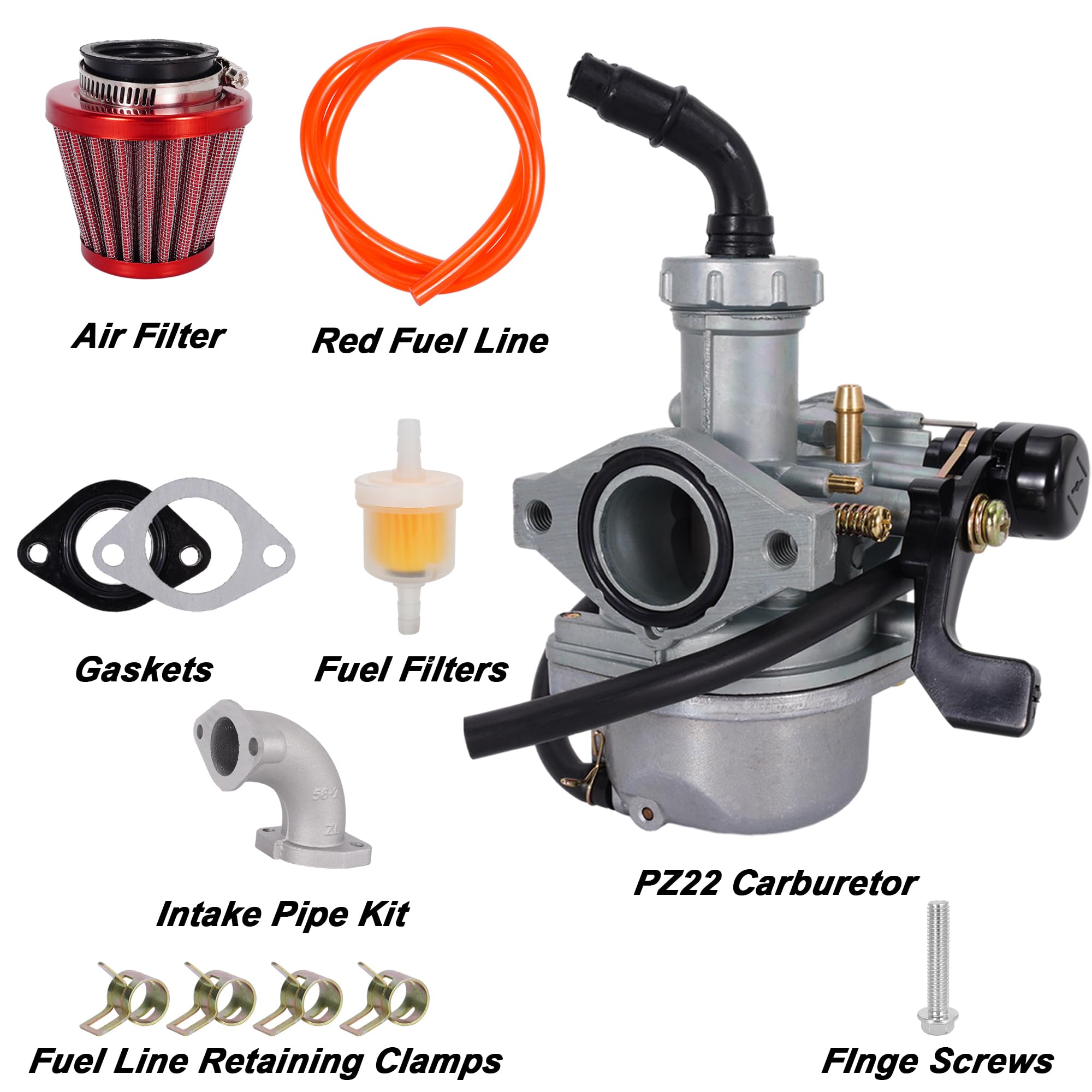 RUTU PZ22 Carburetor 22mm Carb with 38mm Air Filter Cleaner Intake Pipe Kit for SSR 110cc 125cc Sunl Roketa Taotao Monkey Coolst
