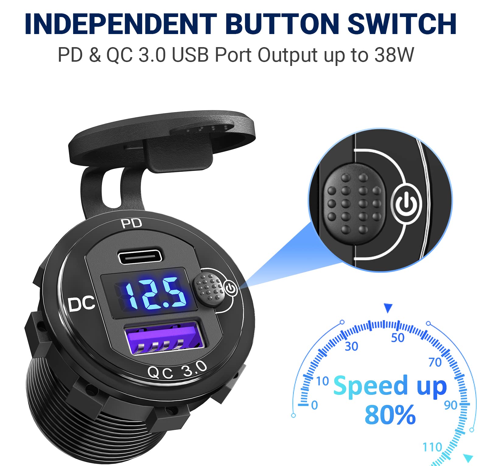 Cigarette Lighter Socket 12 Volt Usb Outlet: Pd 20W C And Qc3.0 Car Port Aluminum Metal 12V Plug, 150W Charger Panel With Power