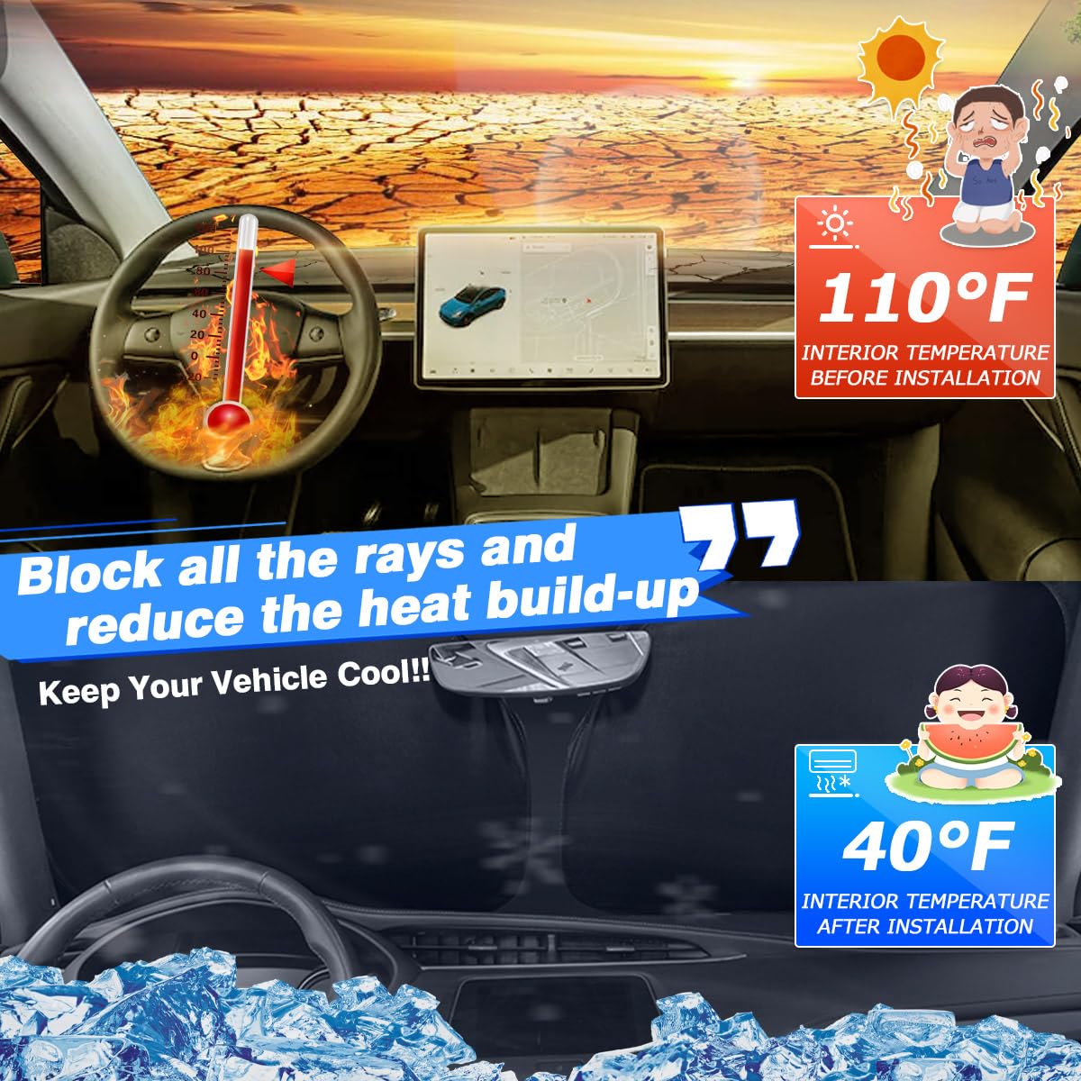 Canvcle Windshield Sun Shade For Subaru Crosstrek 2024 2025 Accessories Thicken 6-Layer Front Window Sunshade Cover Sun Visor Pr