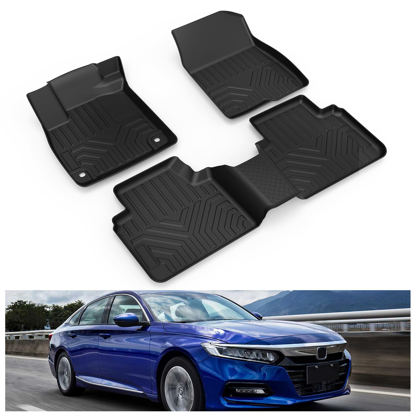 Kiwi Master Floor Mats For 2018-2022 Honda Accord All Weather Mat Front & Rear 2 Row Seat Tpe Slush Liner Set Black