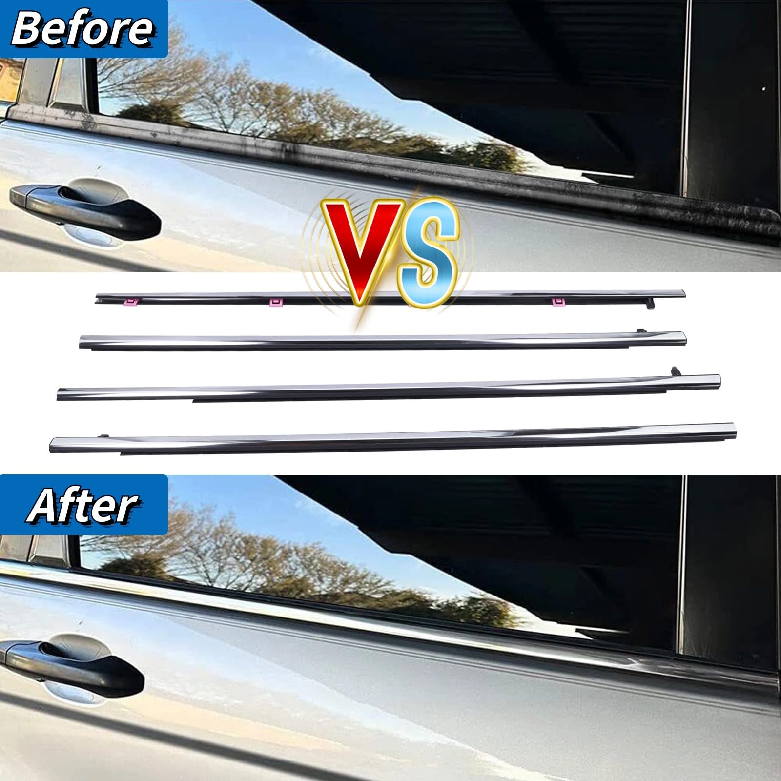 4Pcs Weatherstrip Window Moulding Trim Seal Belt Compatible With 2013-2018 Honda Accord Replaces# 72410-T2A-A01 72450-T2A-A01 72