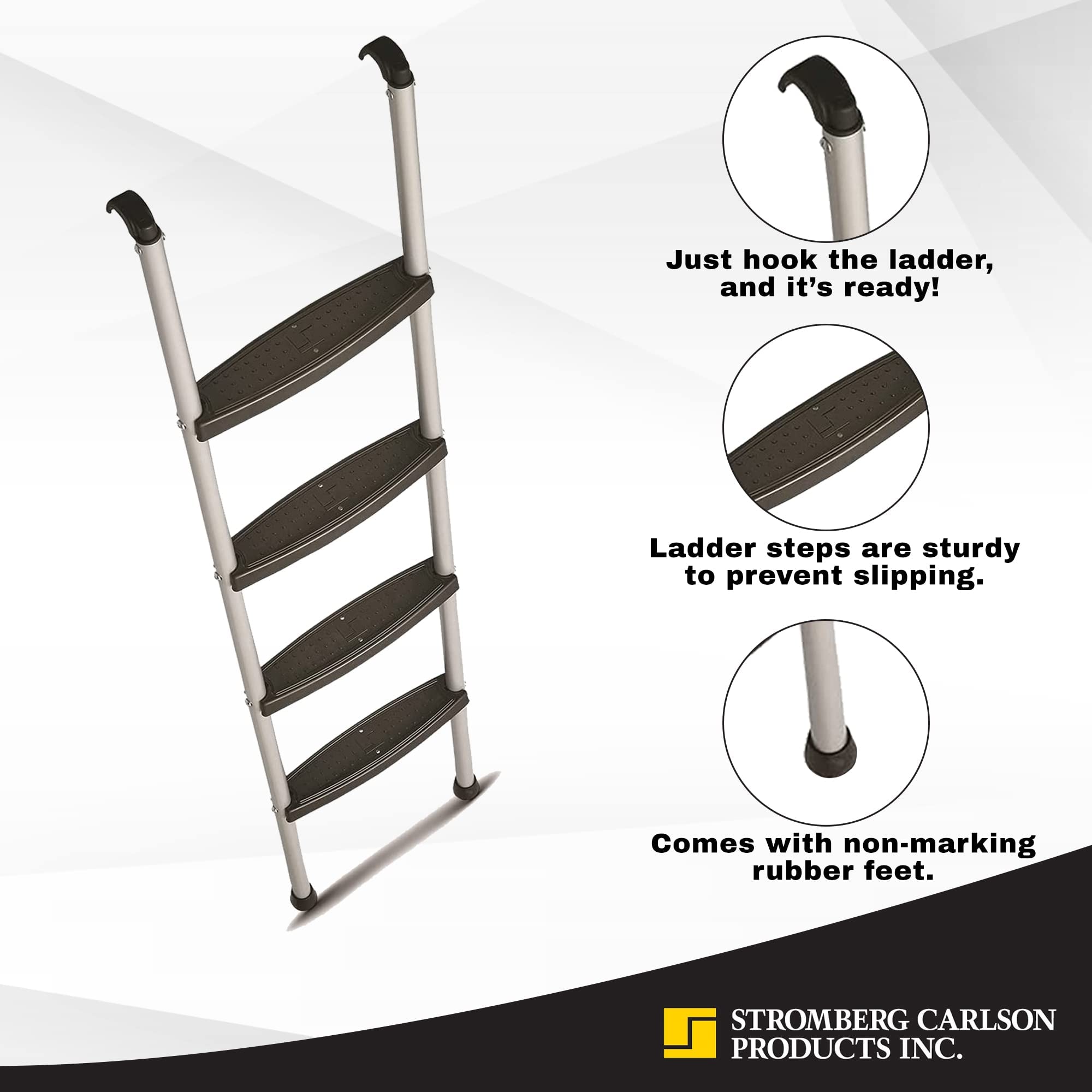 Stromberg Carlson Interior Bunk Ladder, Kd, Rv Bunk Ladder, Bunk Bed Ladder With Injection Molded Treads, Hooks And Mounting Hardware Included, Can Be Used As Dorm Loft Ladder - Black 60