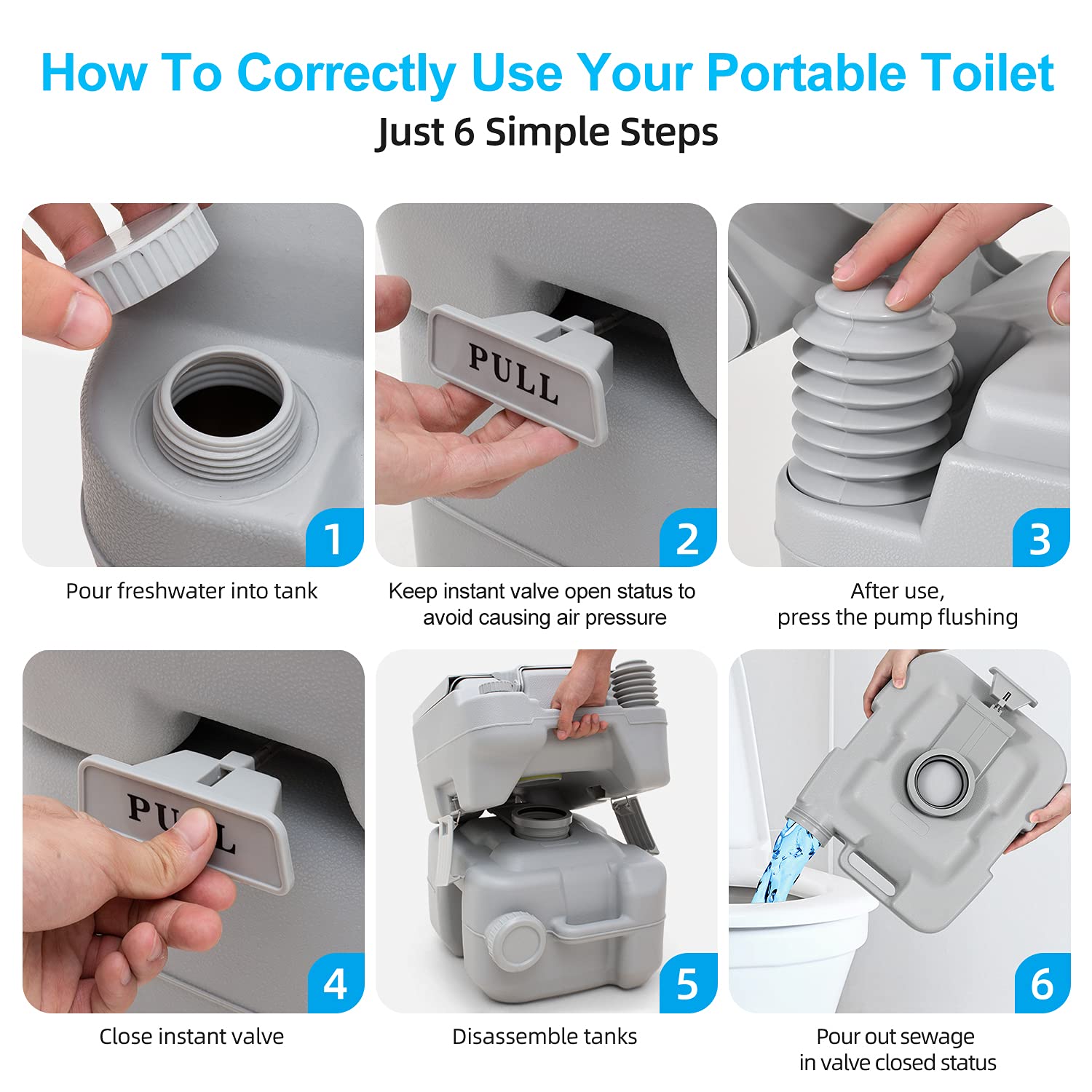 YITAHOME Portable Toilet 5.3 Gallon RV Potty, Detachable Tank, Gray, Model Toilet-0003, Ideal for Camping, Boating, Hiking