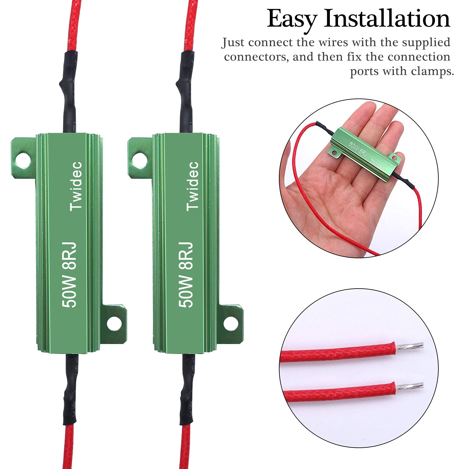 Twidec/8Pcs 50W 8Ohm Led Load Resistors For Fix Led Hyper Flash Turn Signal Light Bulb Fast Blink Error Code(Two Years Warranty)Rx24-50W8-8X