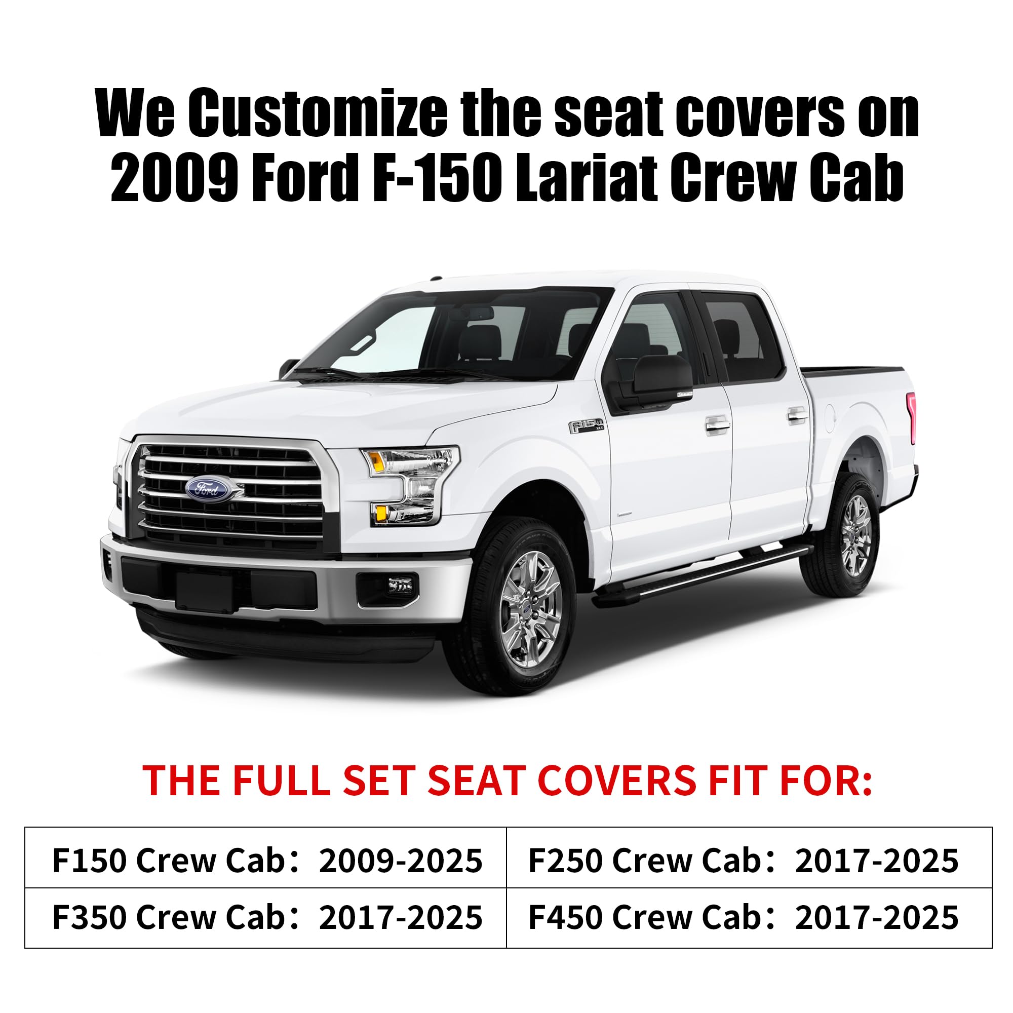 Aierxuan Rear Seat Covers for Ford F150/F250/F350/F450 2009-2025, Faux Leather, Black, Model as-3
