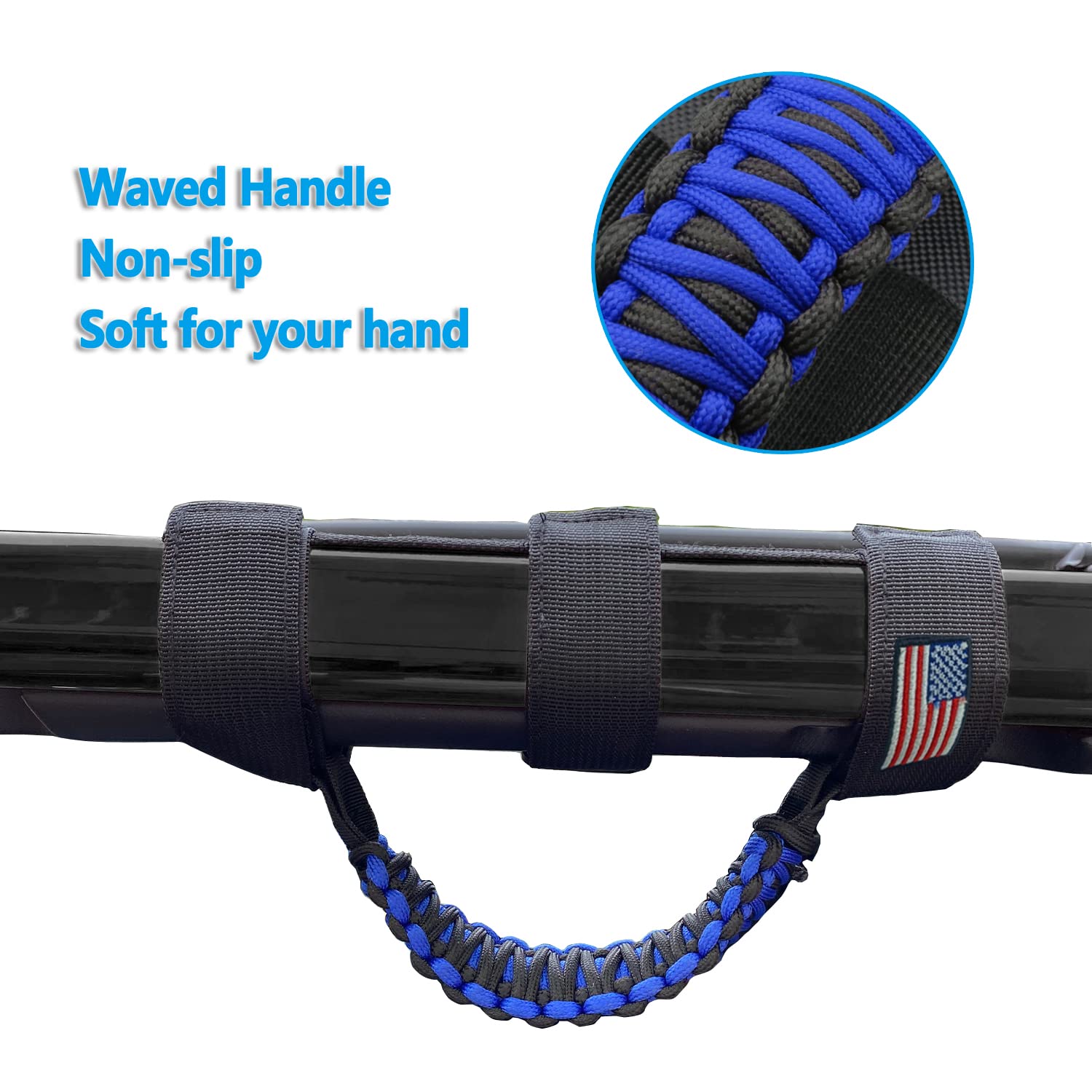 Kohuipu Roll Bar Grab Handles With Us Flag, Paracord Grip Handle For Jeep Wrangler Jk Jku Jl Jlu Tj Cj Yj & Gladiator Jt, Blue