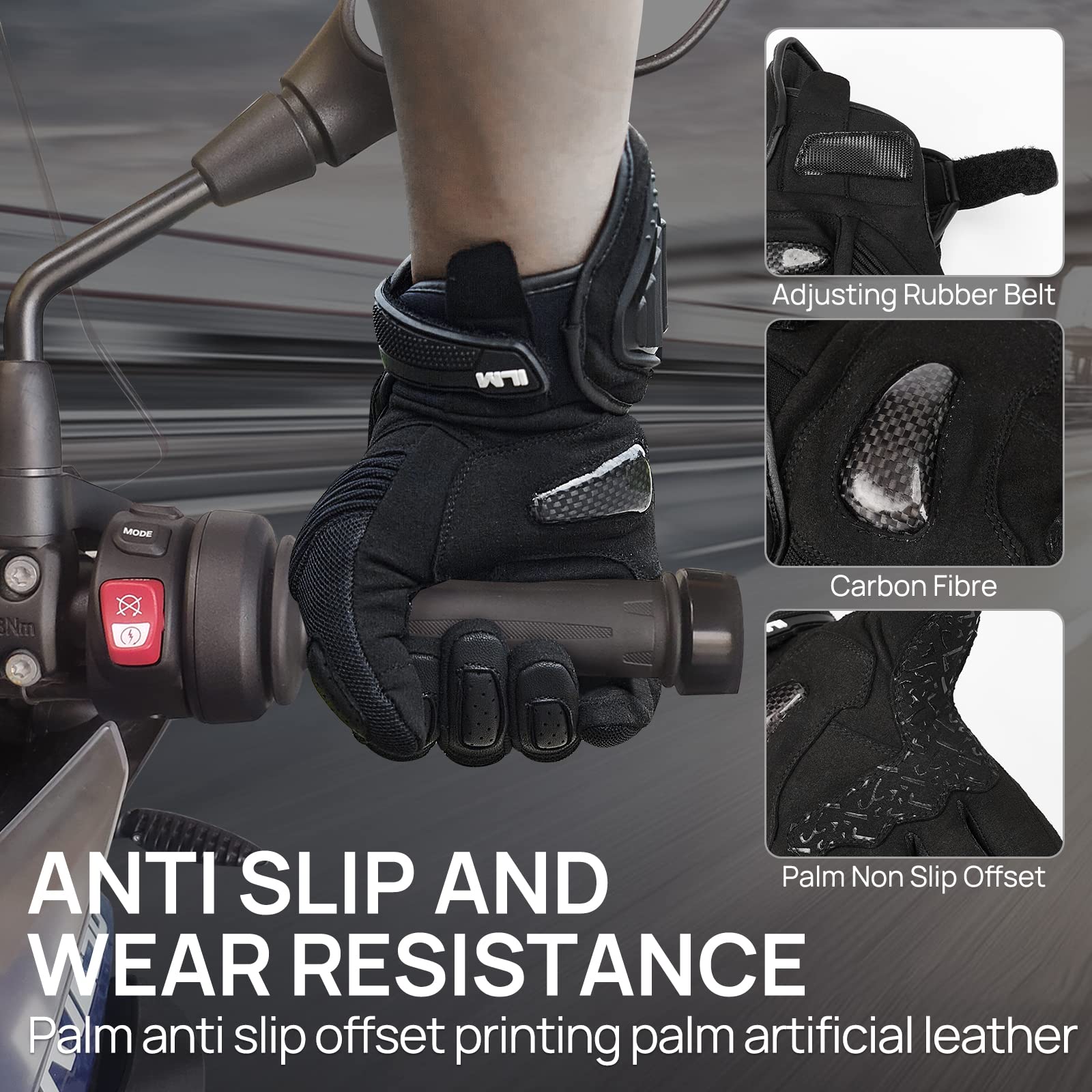 Ilm Motorcycle Gloves For Men And Women Touchscreen Riding Gloves Motorbike Motocross Dirt Bike Atv Model-Wd01(Black,Medium)