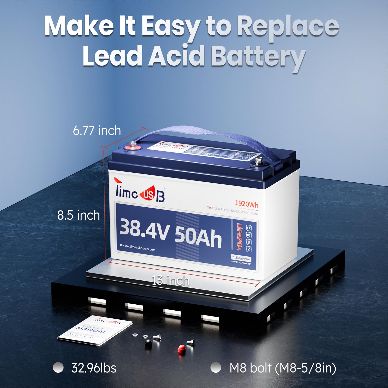 36V 50Ah Lithium Battery, Timeusb 36V LiFePO4 Battery with Low-Temp Cutoff Protection, Group31, Automotive Grade A Cells, Up to