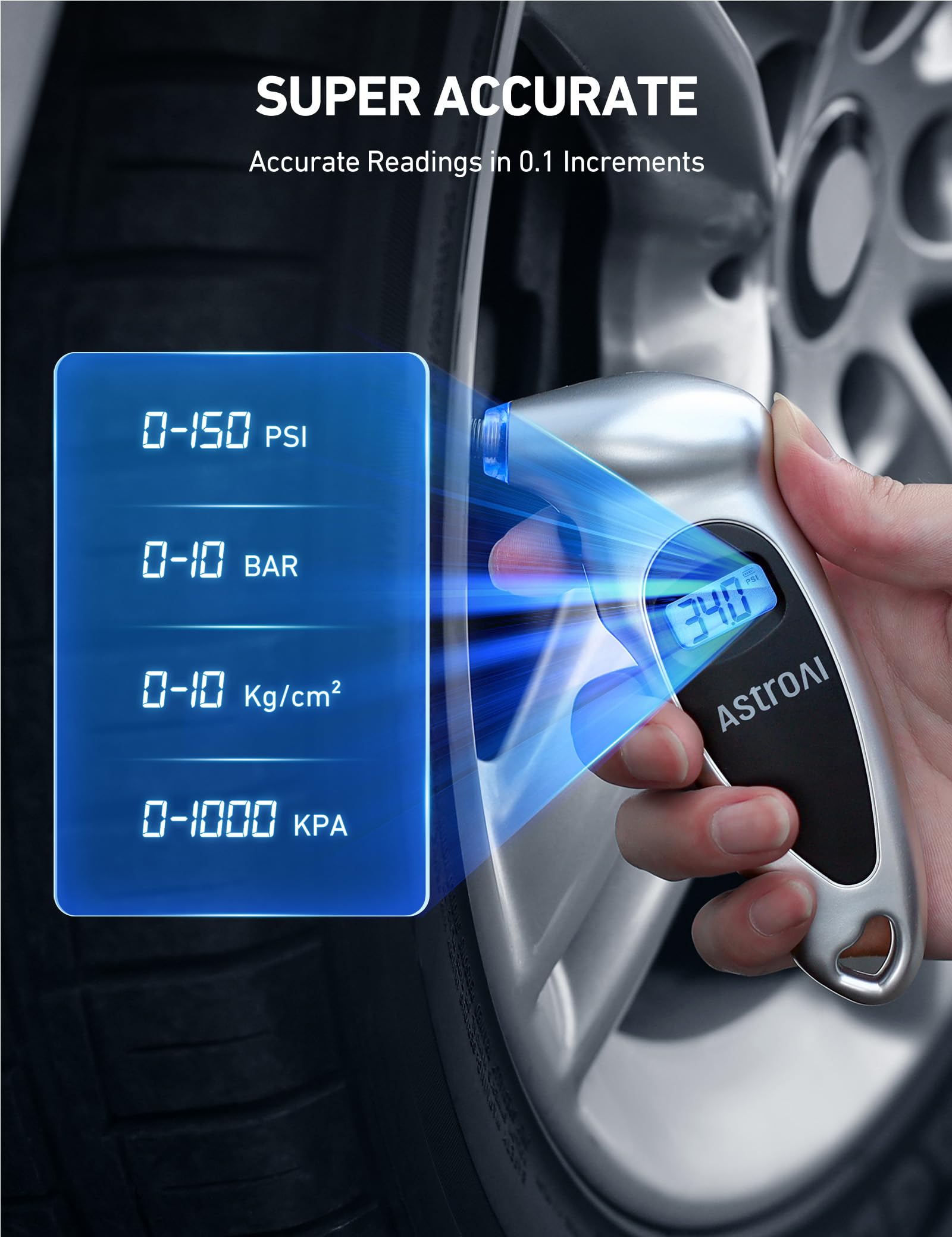 AstroAI 2 Pack Digital Tire Pressure Gauge 150 PSI 4 Settings for Car Truck Bicycle with Backlit LCD and Non-Slip Grip Car Acces