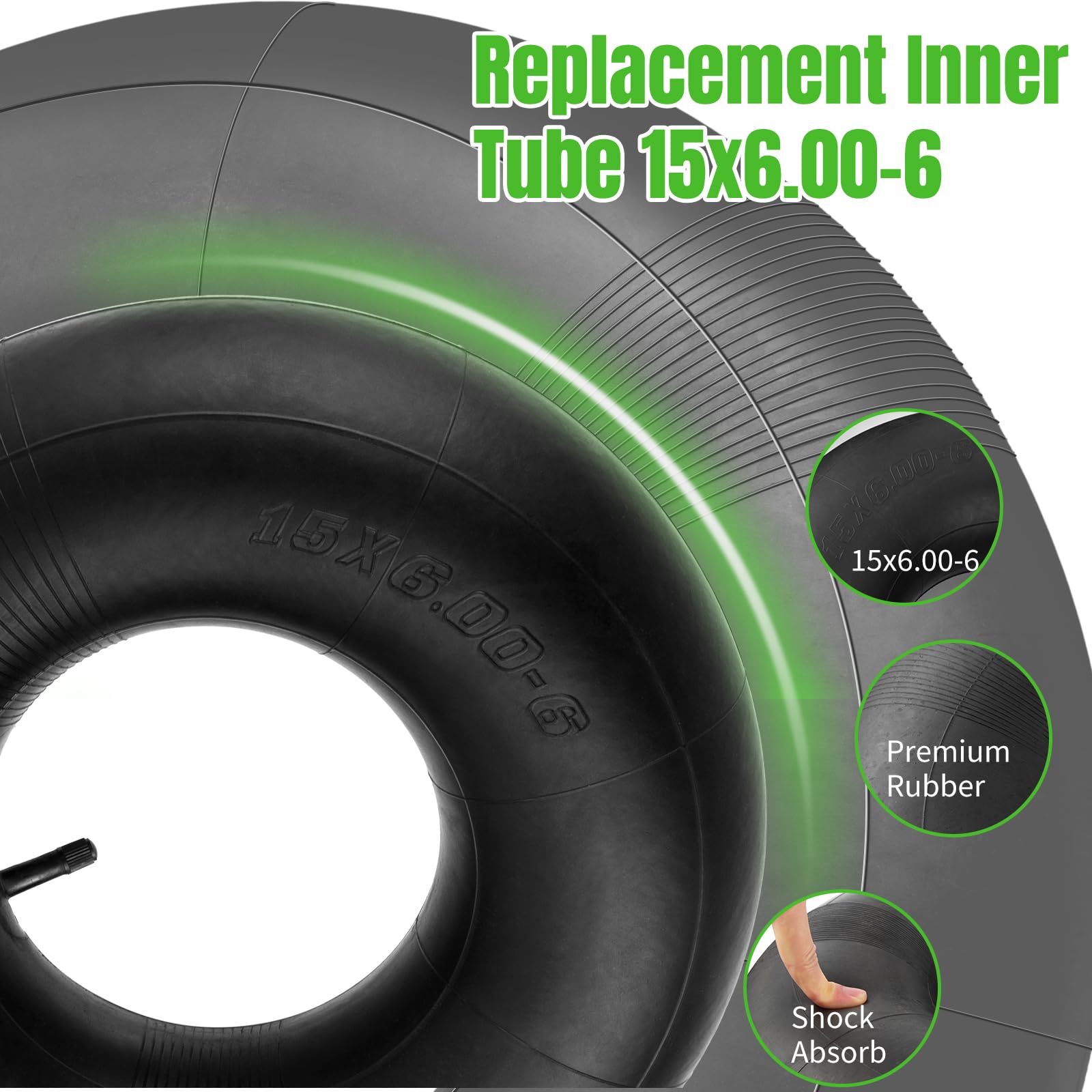 SPORTYOUTH 15x6-6 Heavy Duty Inner Tubes, TR-13 Valve Stem, 2 Pack for Lawn Mower, ATVs, Go Karts, Golf Carts