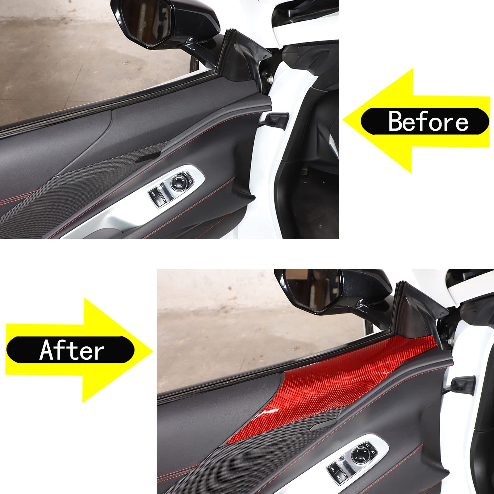 Cheayar Soft 3D Real Carbon Fiber Car Inner Door Top Panel Sticker Trim Decor Trim Kit Compatible With Corvette C8 Stingray Z06 Z51 2020 2021 2022 2023 Interior Decoration Accessories (Red)