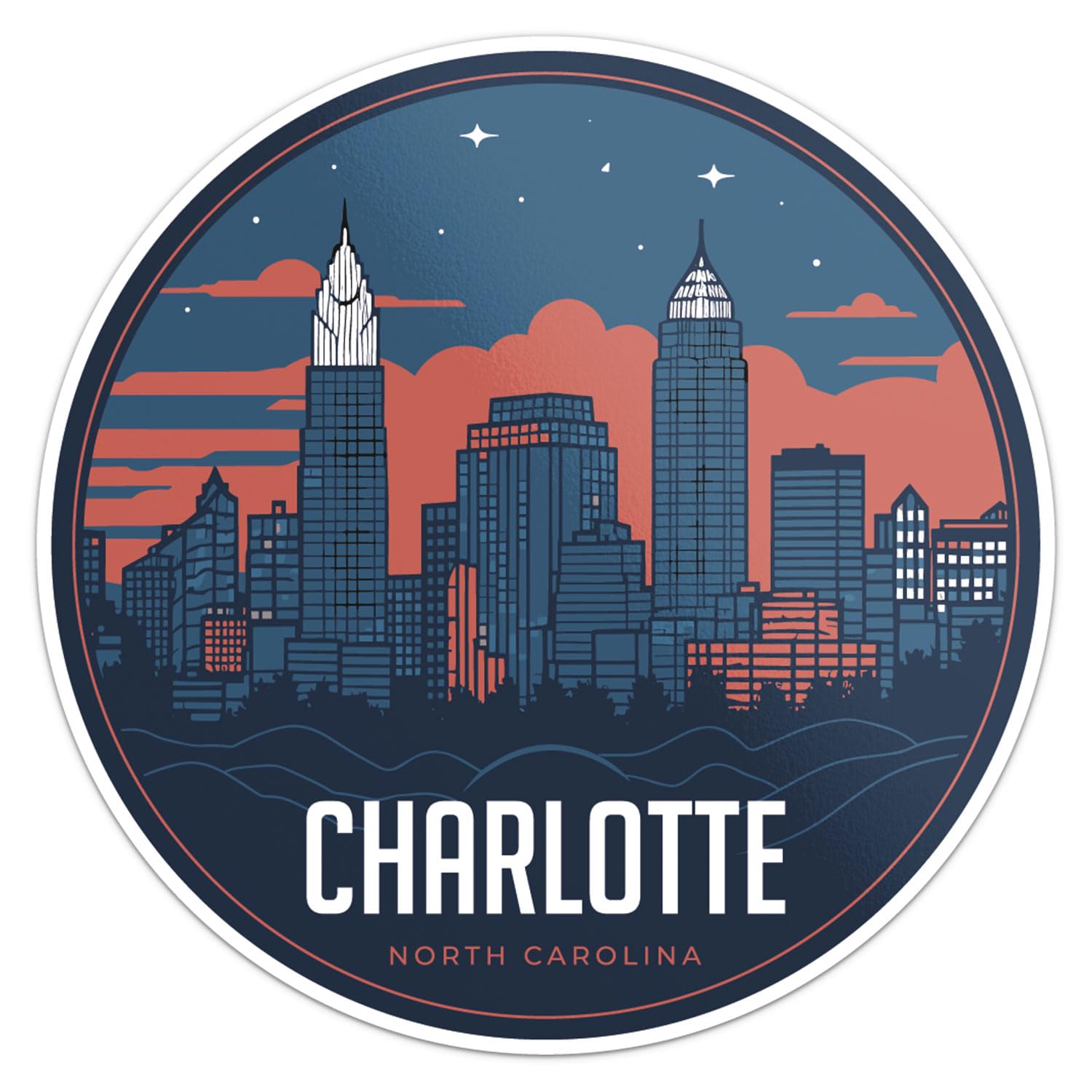 Charlotte City Sticker - Waterproof Vinyl Decal for Car Bumper, Laptop, Water Bottle, Wall, and Window, Size - 5'' Longer Side