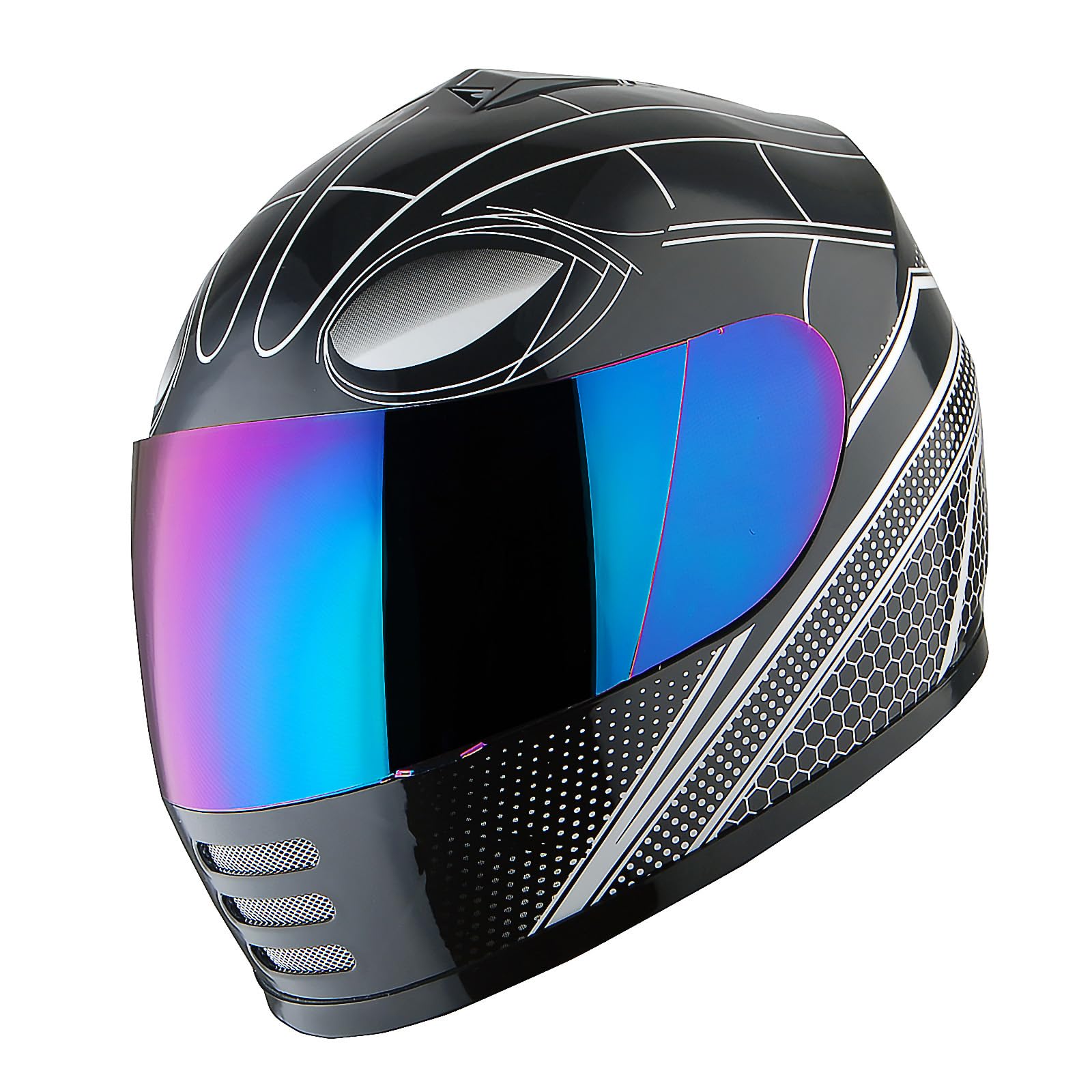 WOW Full Face Motorcycle Helmet Bundle - Small, Plastic, Spider All Black + MX Skeleton Glove, Model HKY-B15-Bundle
